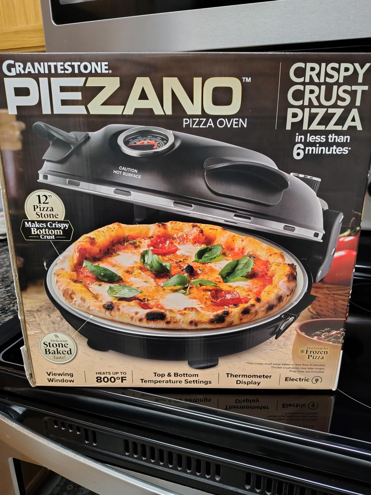 PIEZANO 12 Inch Electric Indoor Pizza Oven Heats up to 800˚F - Pizza Maker with Ceramic Stone for Crispy Crust Pizza, Cooks in Under 6 Minutes, Countertop, Dual Heat Control, Peels & Scraper Included customer photo 1