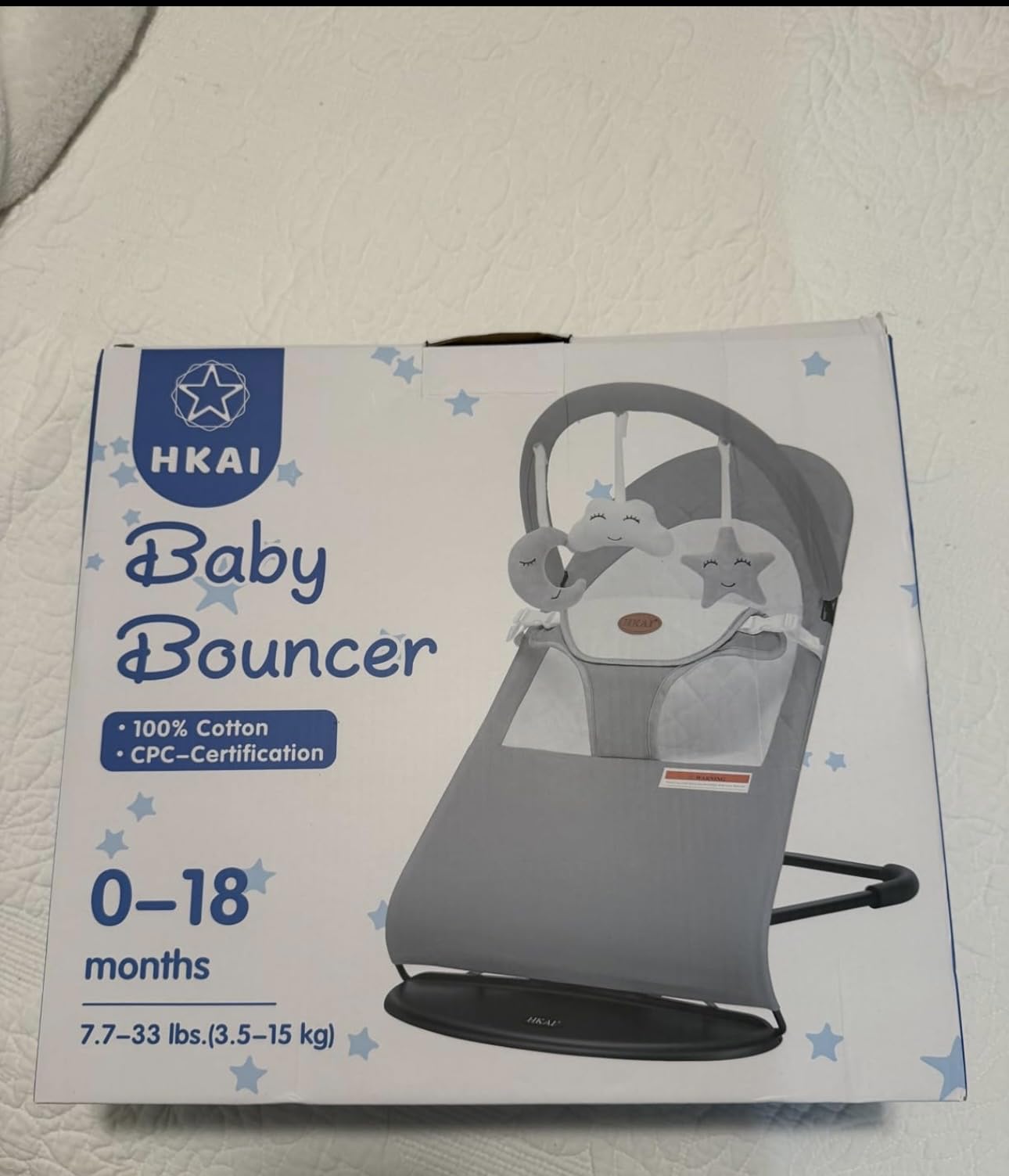 HKAI Baby Bouncer, Portable Baby Bouncer Seat for Babies 0-18 Months, 100% Cotton Fabrics, 3 Modes of use with Rocker and Stationary Options, Infant Rocker Chair with Hanging Toys-Dark Grey customer photo 2