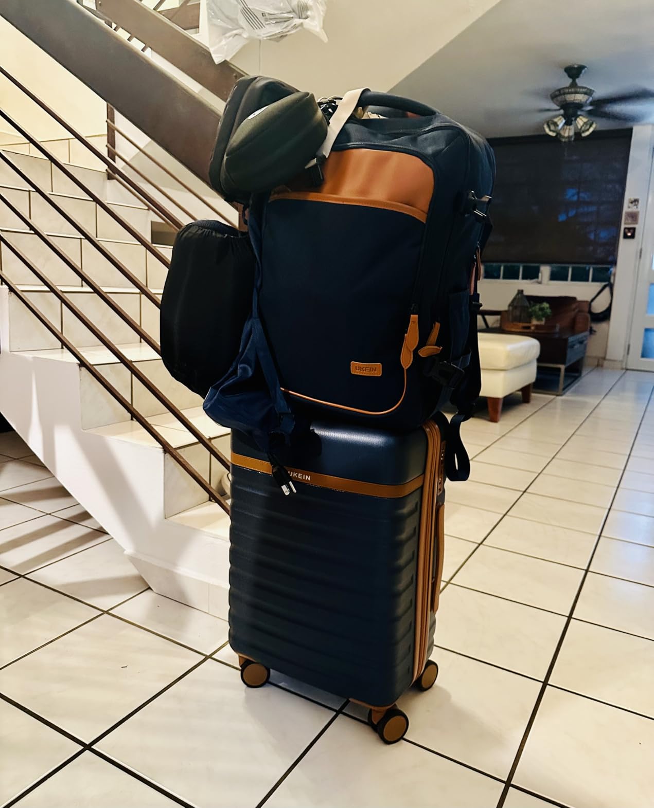 UKEIN Luggage Sets 3 Piece, Carry On Luggage 20In With Spinner Wheels, PC Hardside Suitcase Set with TSA Lock, Durable Carry On Suitcase With Travel Backpack for Men (Beige, 3 piece set (20inch)) customer photo 2