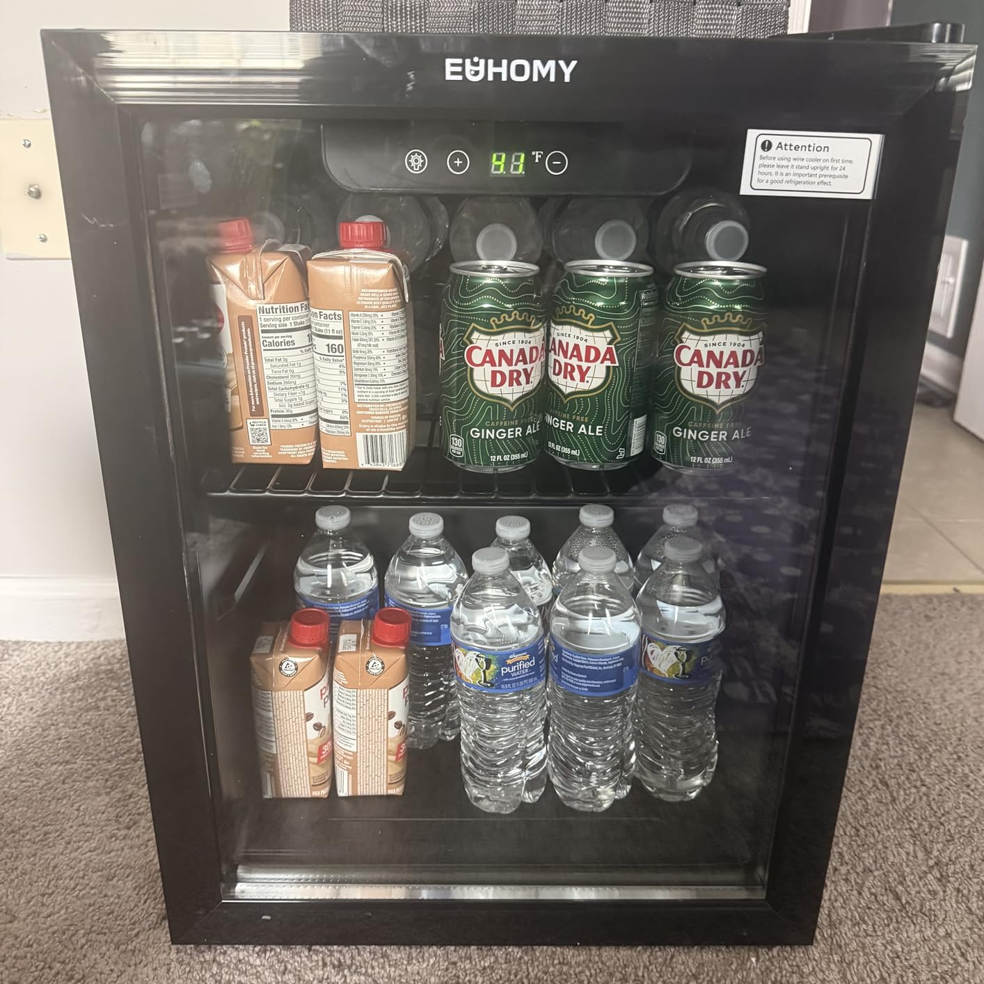 EUHOMY 100 Can Beverage Refrigerator cooler-Mini Fridge Glass Door for Beer Drinks Wines, Freestanding Beverage Fridge with Adjustable Shelves Blue LED for Home/Office/Dorm/Bar, 2.7 cu.ft customer photo 1
