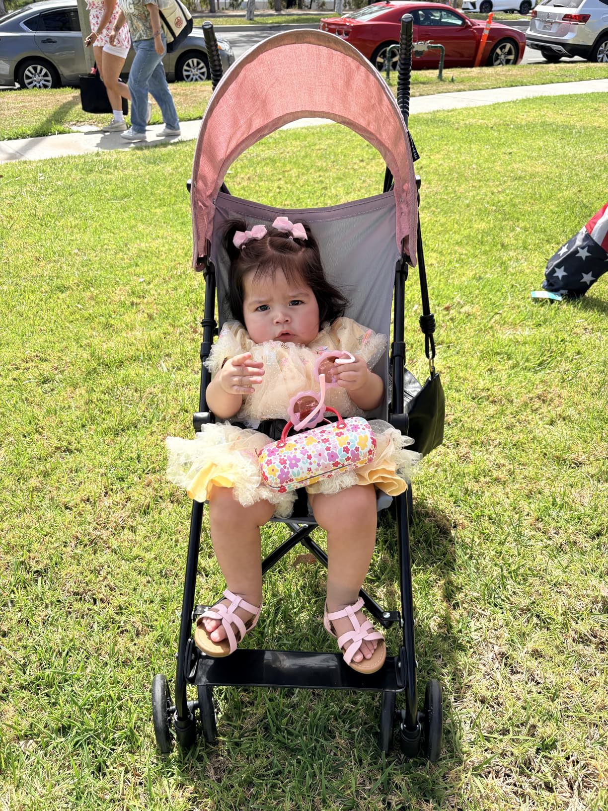 Dream On Me Aero Travel Umbrella Stroller, One-Hand Quick Fold, 3-Point Safety Harness, Dual Brakes, Adjustable Removable Canopy, Lightweight Compact & Space-Saving for Infants and Toddlers - Pink customer photo 1