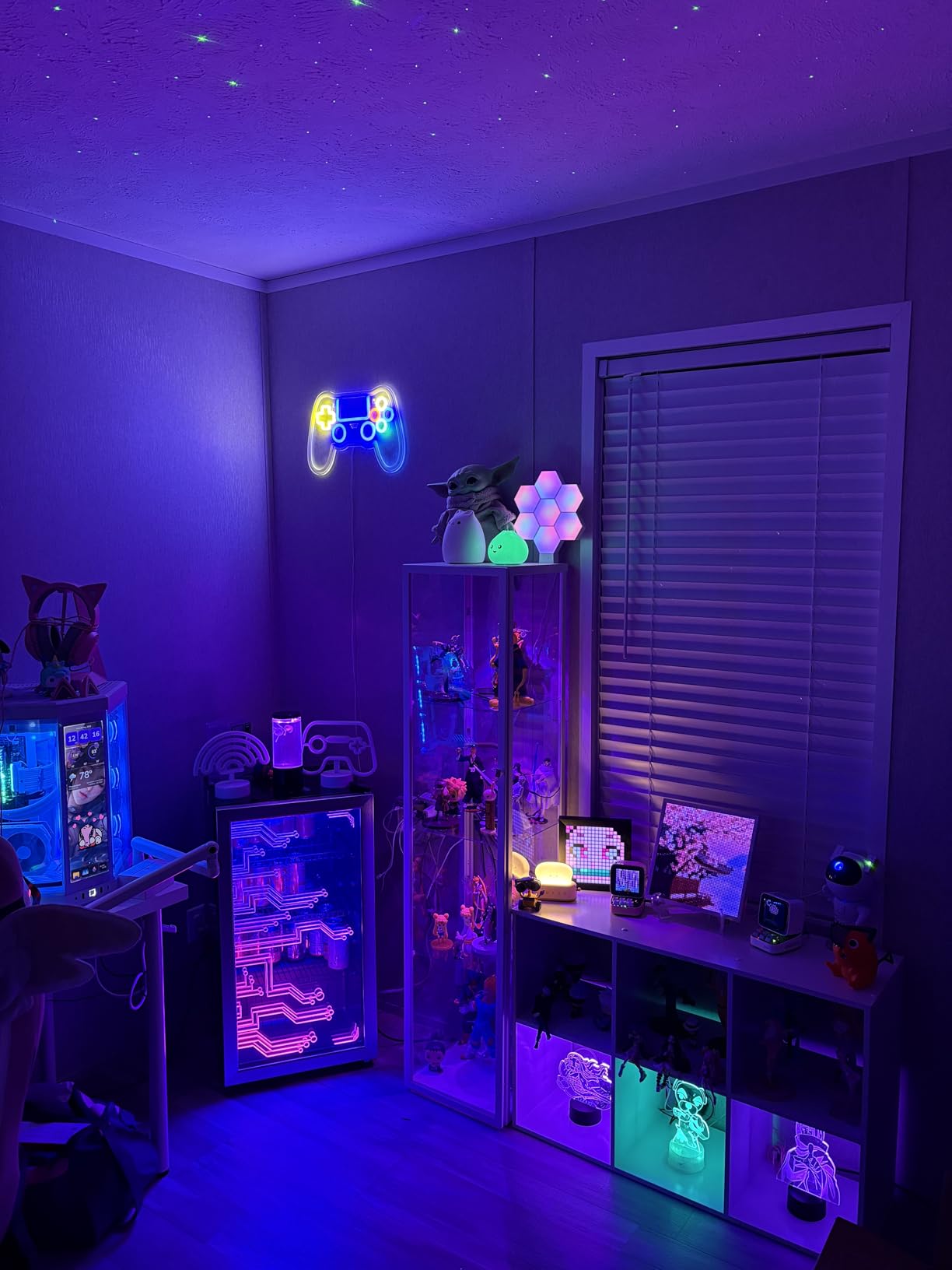 Manastin Gaming Light Up Beverage Refrigerator, Led Lighting Door 120 Cans Freestanding Beverage Fridge, Cyberpunk Beverage Cooler for Gaming, Gaming Room, Bar, Party customer photo 2