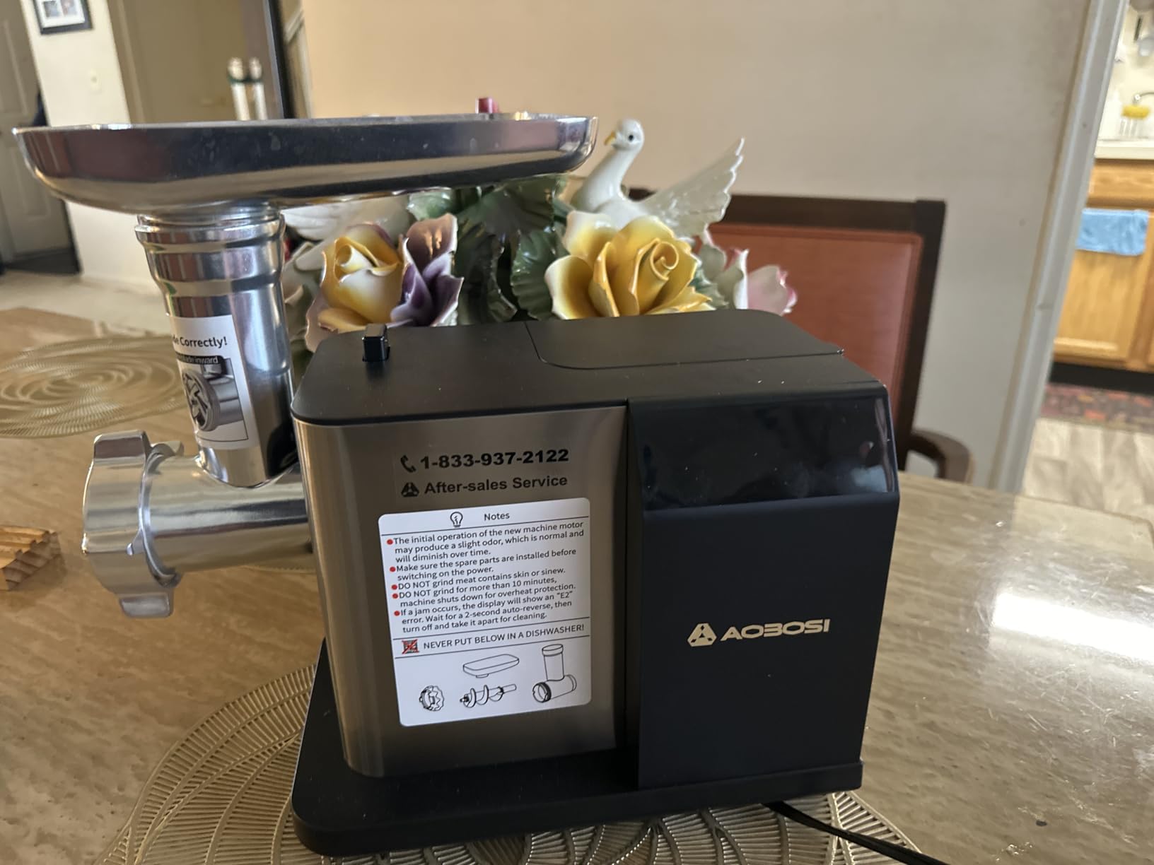 AAOBOSI Meat Grinder Electric 3000W Max with Touch Color Screen, Auto-Reverse & Built-in Storage - 3 Speed Settings, Grinding, Sausage & Kibbe Making for Home Use, Stainless Steel customer photo 1