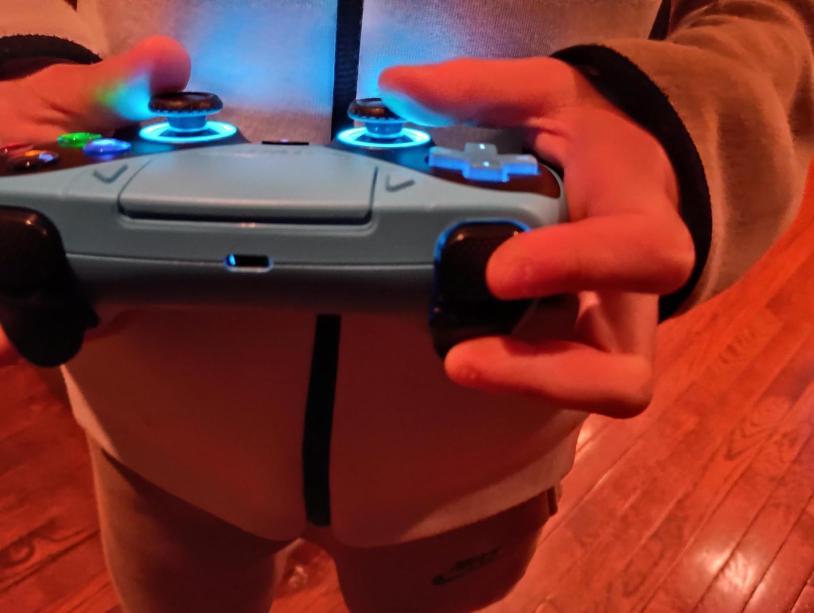 Dinosoo RGB Wireless Controller for PS5/PlayStation 5 PC, Bluetooth Controller with Turbo, Macro, Dynamic Vibration, 6-Axis Motion Control, 3.5mm Audio Jack, 1000mAh Battery, Speaker - Blue customer photo 2