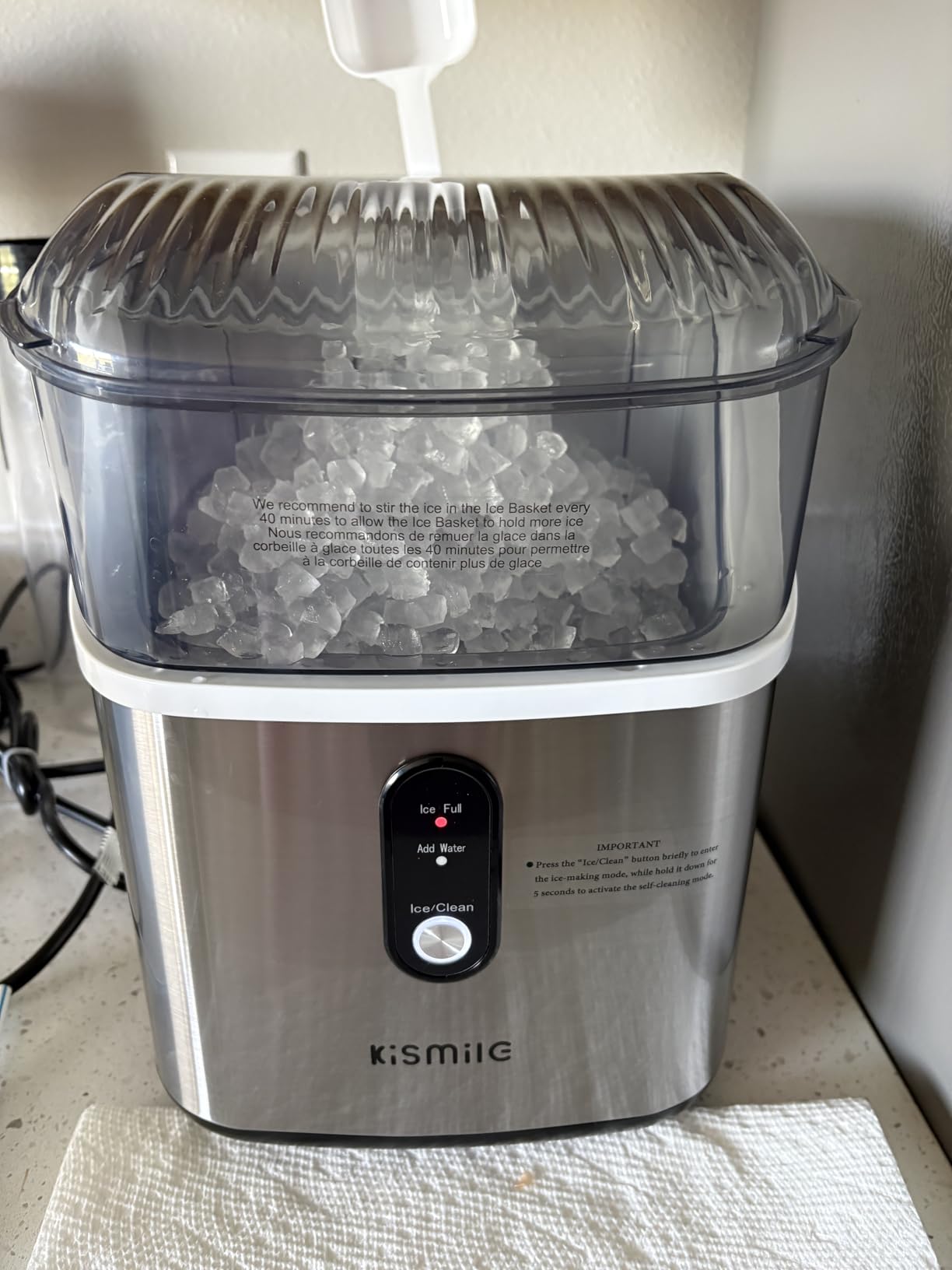 Kismile Nugget Ice Makers Countertop,Portable Ice Machine with Crushed Ice, 35lbs/Day,Self-Cleaning,One-Click Operation for Home Use(Silver) customer photo 2