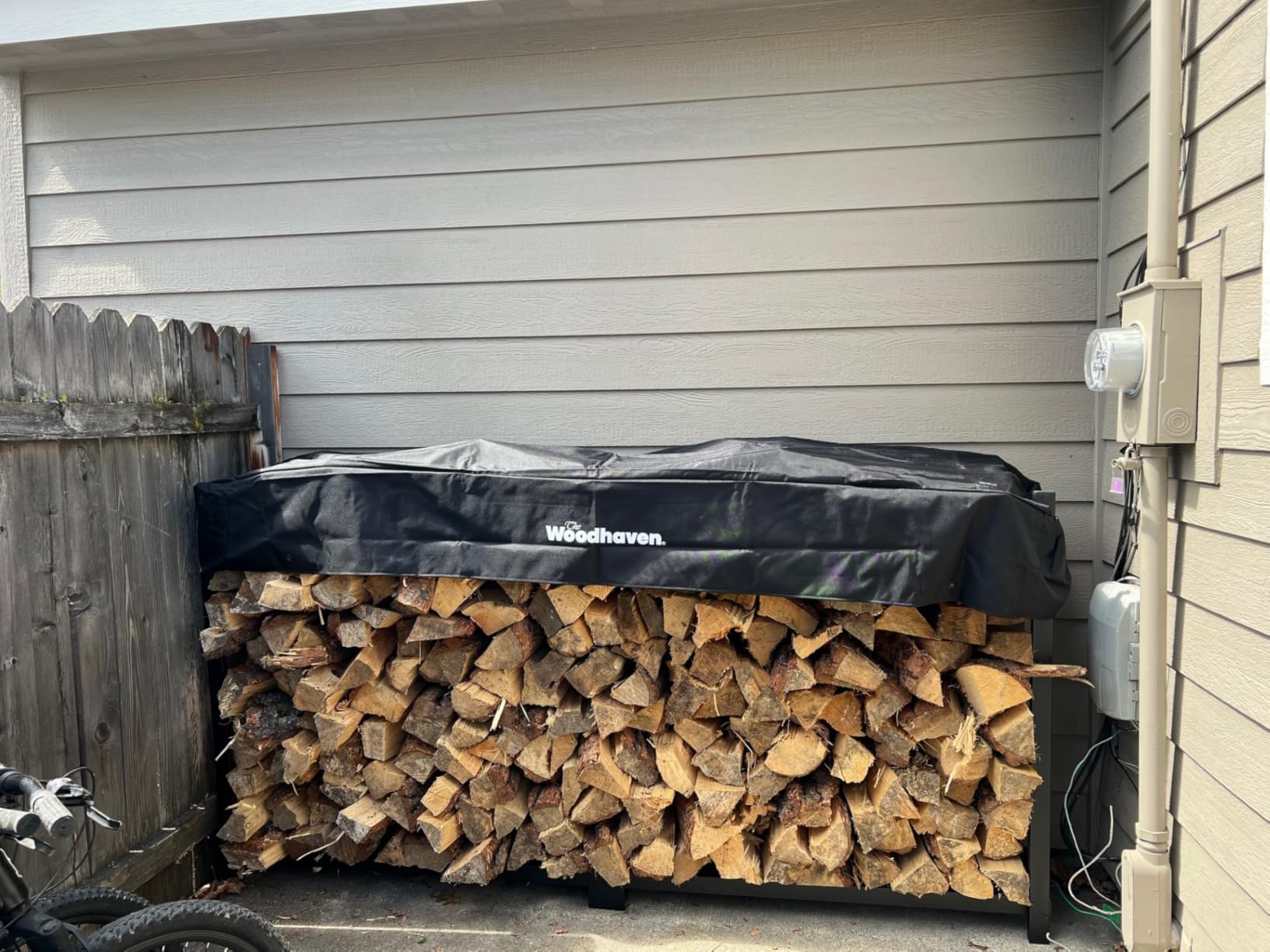 Woodhaven 8-Foot Firewood Rack – American Brand – 1/2 Cord Raised Lumber Storage Rack – Keeps Wood Dry & Ready – Heavy-Duty Steel, Lifetime Structural Warranty (With Cover) customer photo 1