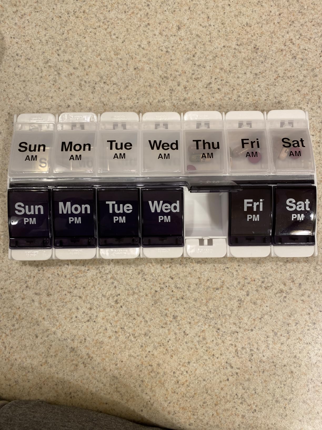 EZY DOSE Push Button (7-Day) Pill Case, Medicine Planner, Daily Vitamin Organizer, 2 Times a Day AM/PM, X-Large Compartments, Arthritis Friendly, Easy to use, Clear Lids, Purple and Blue, BPA Free customer photo 2