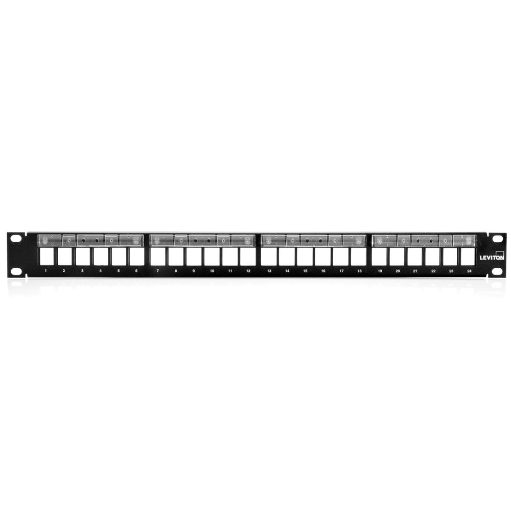 Leviton 49255-H24 QuickPort Patch Panel, 24-Port, 1RU, Cable Management Bar Included, Black, Metal customer photo 1