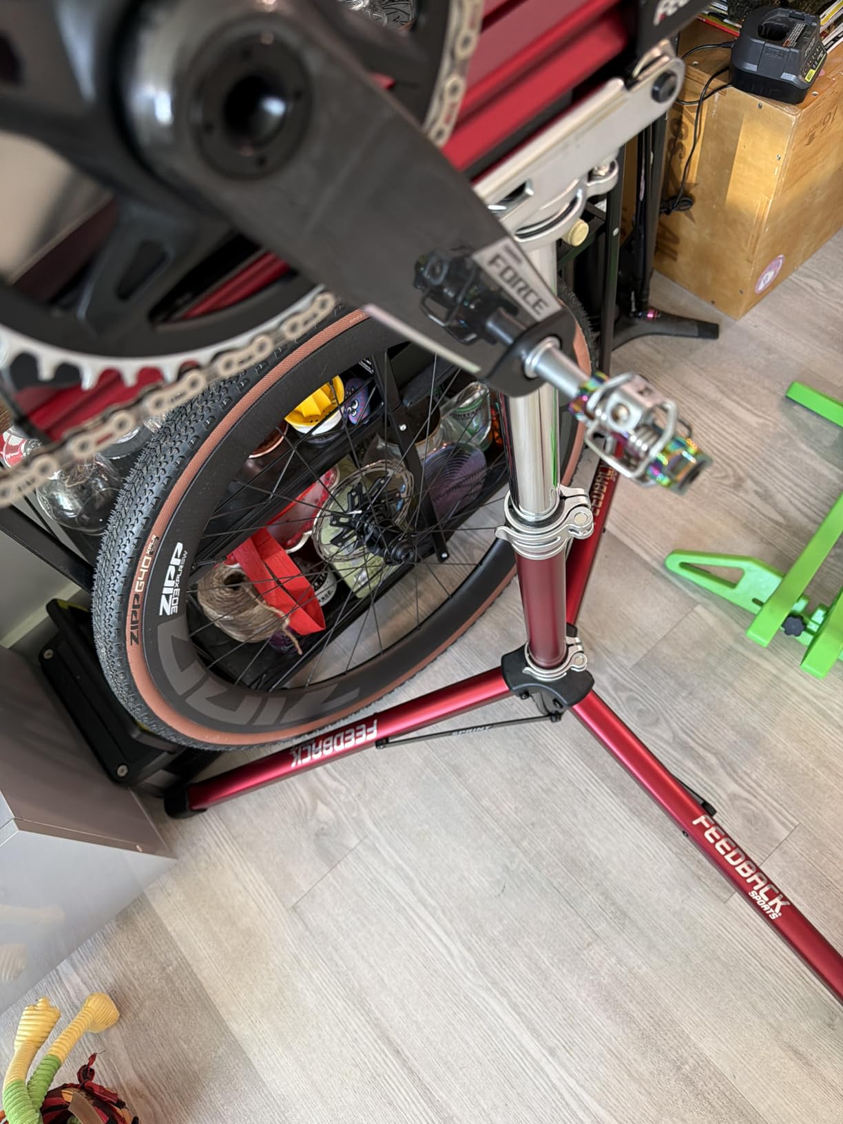 Feedback Sports | Sprint Bike Repair Stand | Compact Bicycle Workstand W/Tripod Base | 360-Degree Rotation | Dropout Style Mount | Red customer photo 2