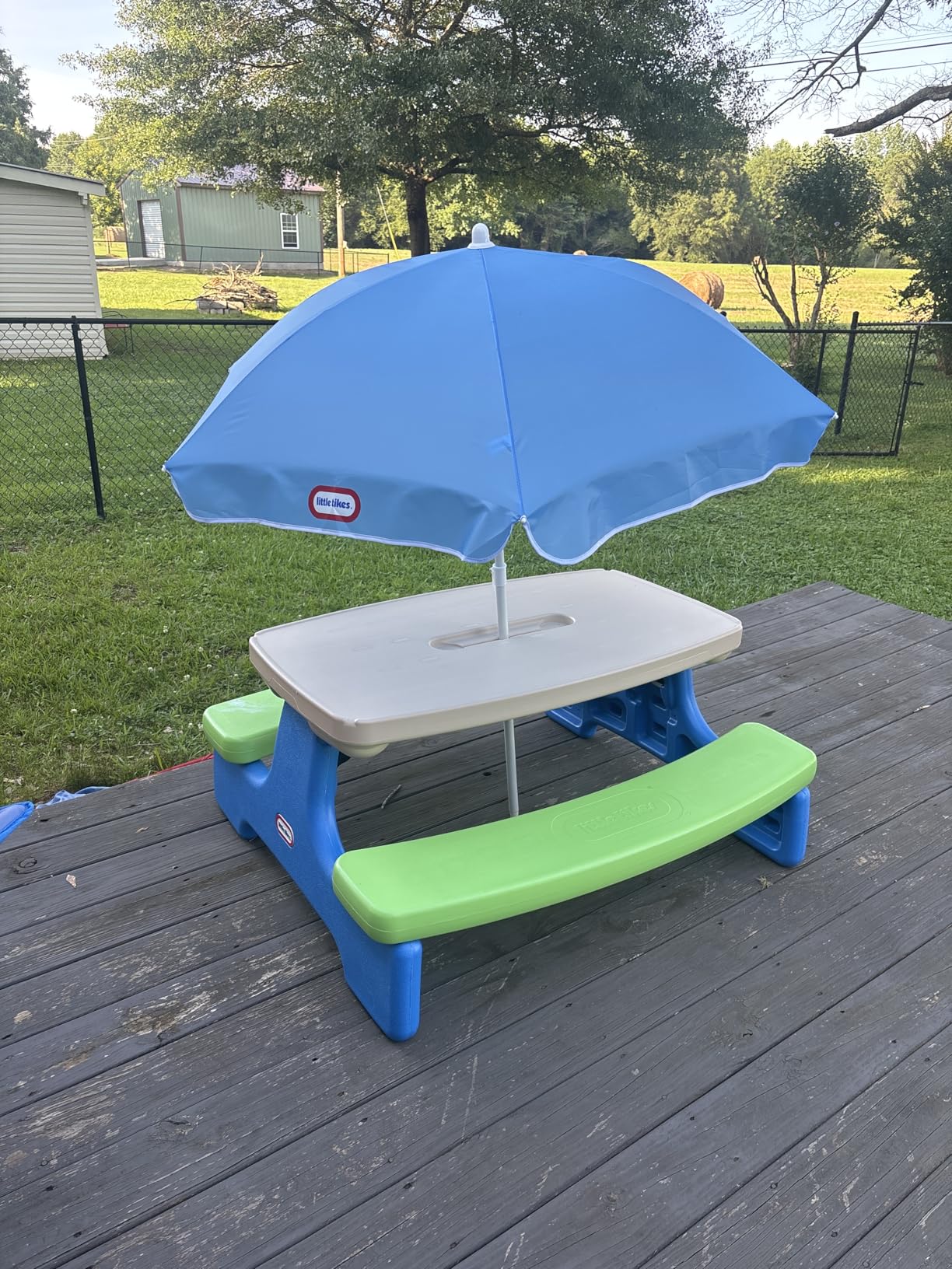 Little Tikes Easy Store Picnic Table with Umbrella, Multi Color, 42.00'L x 38.00'W x 19.75'H customer photo 1