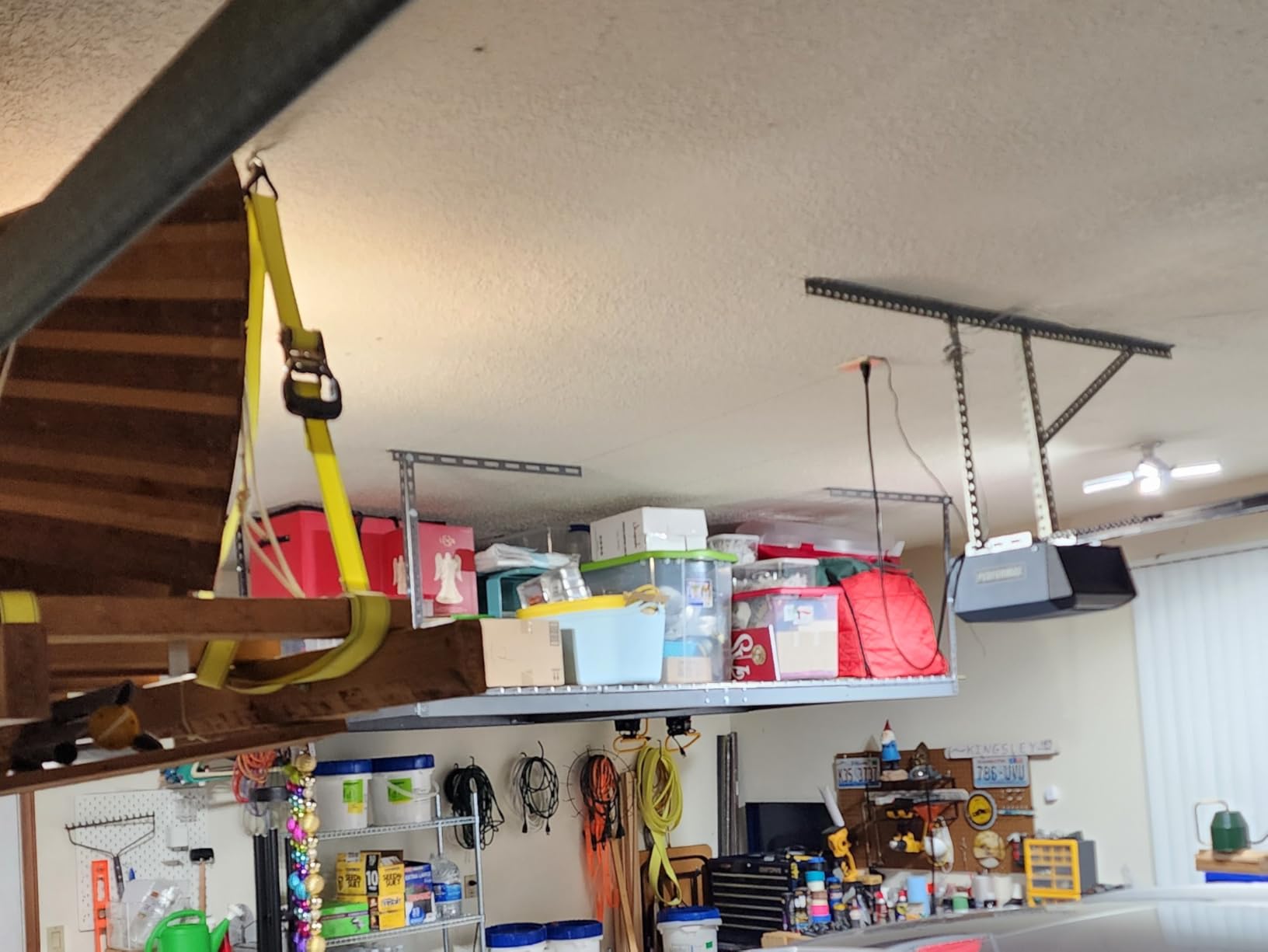 MonsterRax Overhead Garage Storage Rack - 4 x 8 Ceiling Shelving, Adjustable Hanging Racks, Color: White, 24