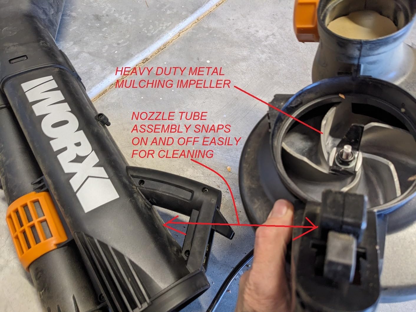 WORX Trivac 3 in 1 Electric Leaf Blower for Lawn Care, Leaf Vacuum with 350 CFM & 210 MPH, Leaf Mulcher with Metal Impeller, WG509 customer photo 2