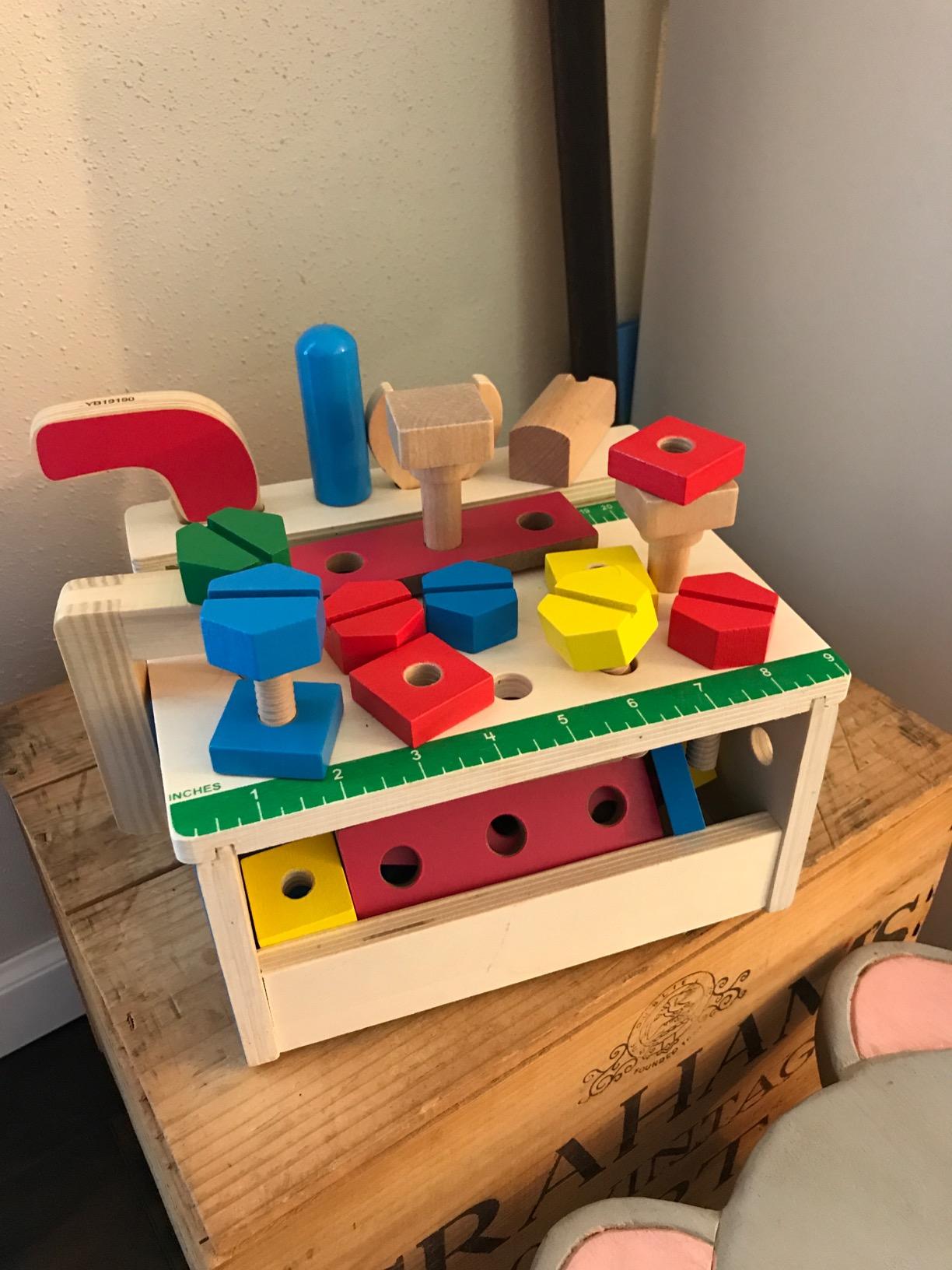Melissa & Doug Hammer and Saw Tool Bench - Wooden Building Set (32 pcs), Multicolor customer photo 1