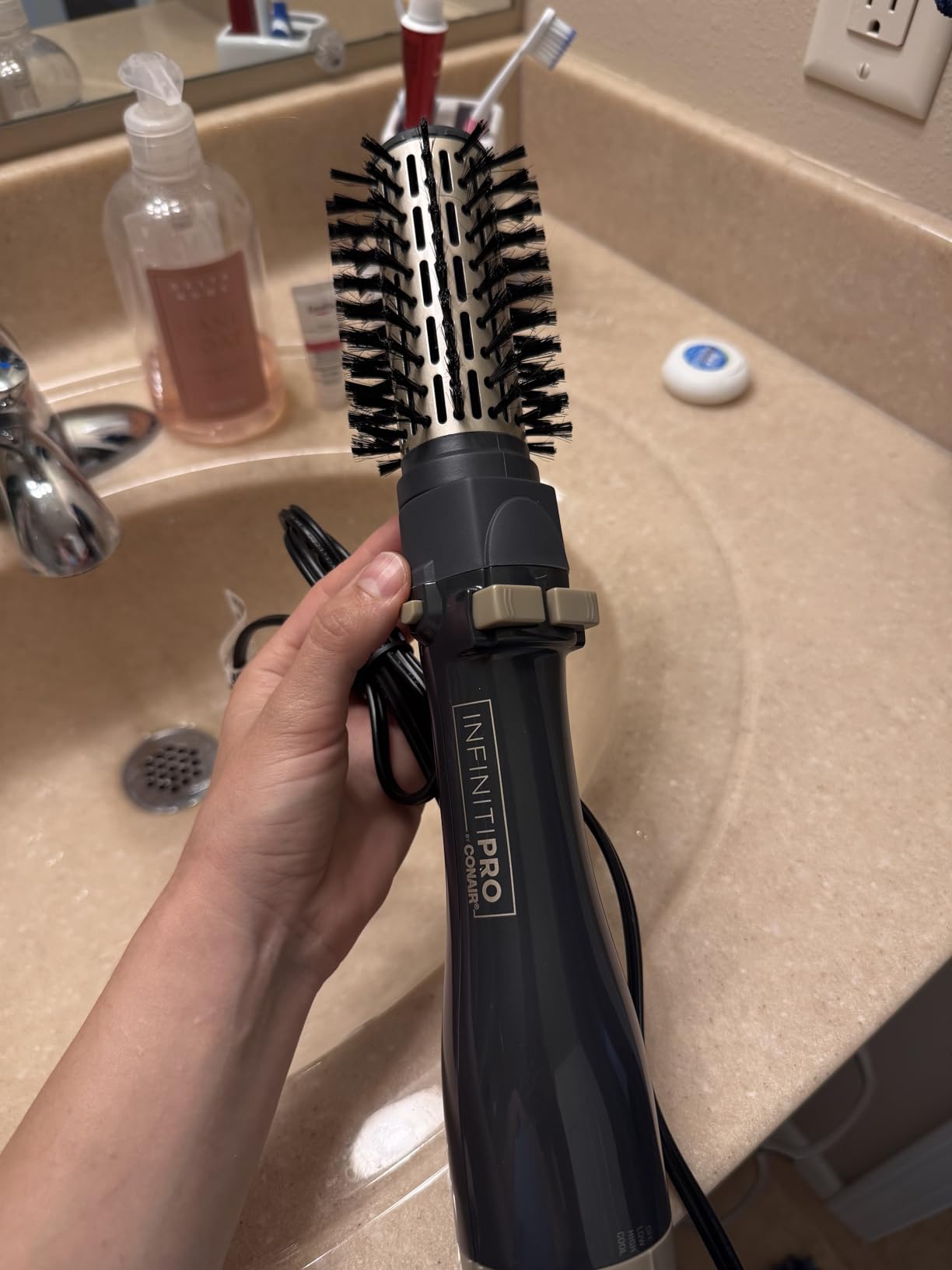 Conair InfinitiPRO Rotating Hot Air Dryer Spin Brush Set | Bidirectional Rotating Ionic Hot Air Brush for Volume and Curls, Gray, 2 in. and 1 1/2 in. Brush Heads, BC191L customer photo 1