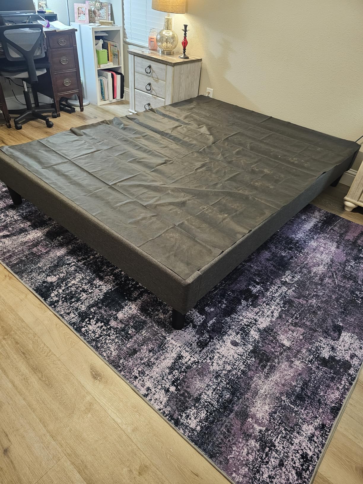 Zinus Curtis Upholstered Platform Bed Frame, Mattress Foundation, Wood Slat Support, No Box Spring Needed, Easy Assembly, Grey, Queen customer photo 1
