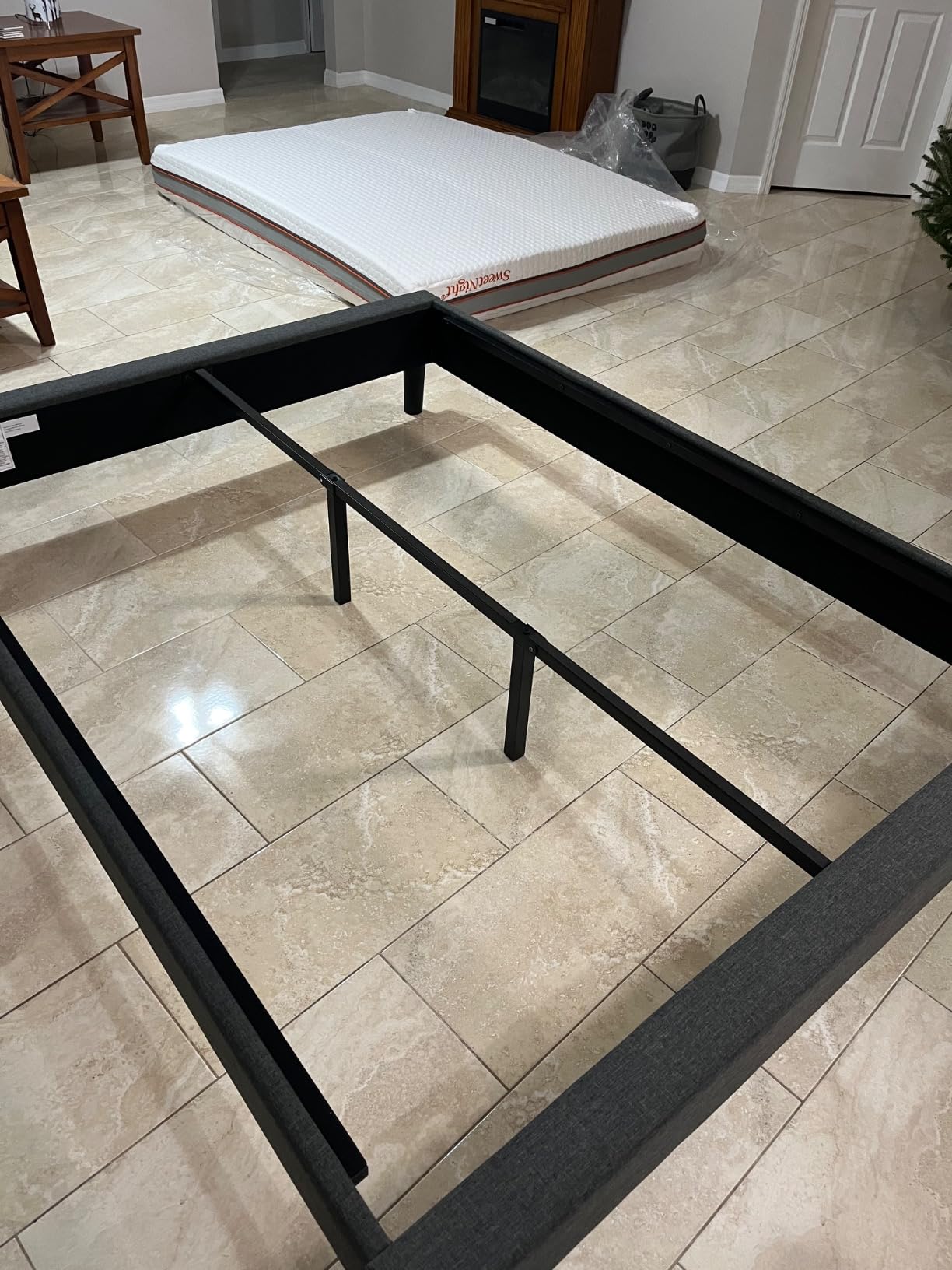 Zinus Curtis Upholstered Platform Bed Frame, Mattress Foundation, Wood Slat Support, No Box Spring Needed, Easy Assembly, Grey, Queen customer photo 2