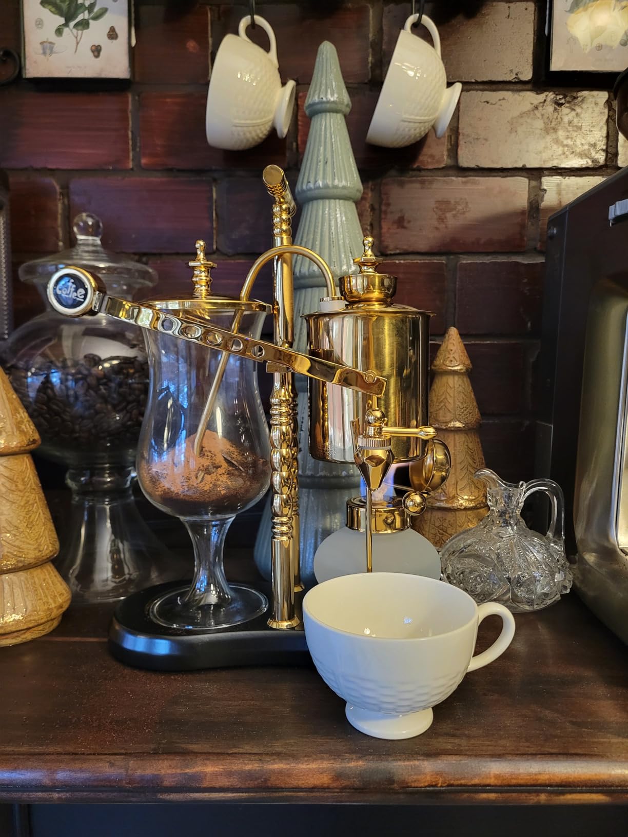 Diguo Belgian/Belgium Family Balance Siphon/Syphon Coffee Maker, Elegant Double Ridged Fulcrum with Tee handle (Classic Gold) customer photo 1