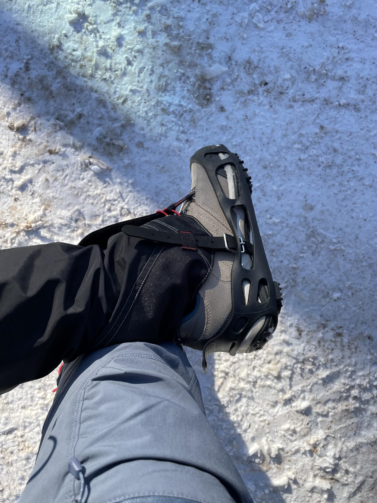 Ice Cleats, Crampons Snow Traction Ice Cleats for Shoes and Boots Women Men, Non Slip Grippers Spikes for Shoes with Straps, Slip-on Rubber Overshoe Stretch Footwear for Winter Walking Hiking Fishing customer photo 2