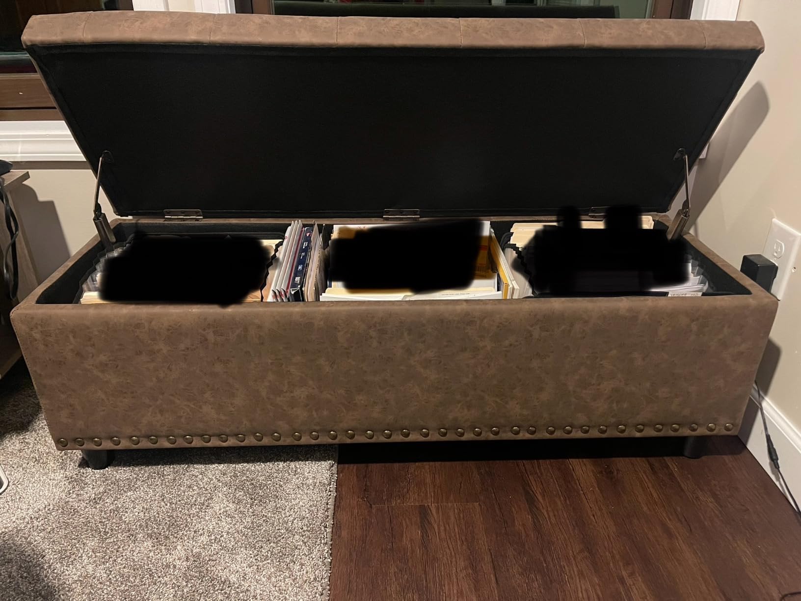 BELLEZE Storage Ottoman, Tufted Ottoman with Close Hinge, Foot Rest for Living Room (Dark Brown, 47 inch) customer photo 1