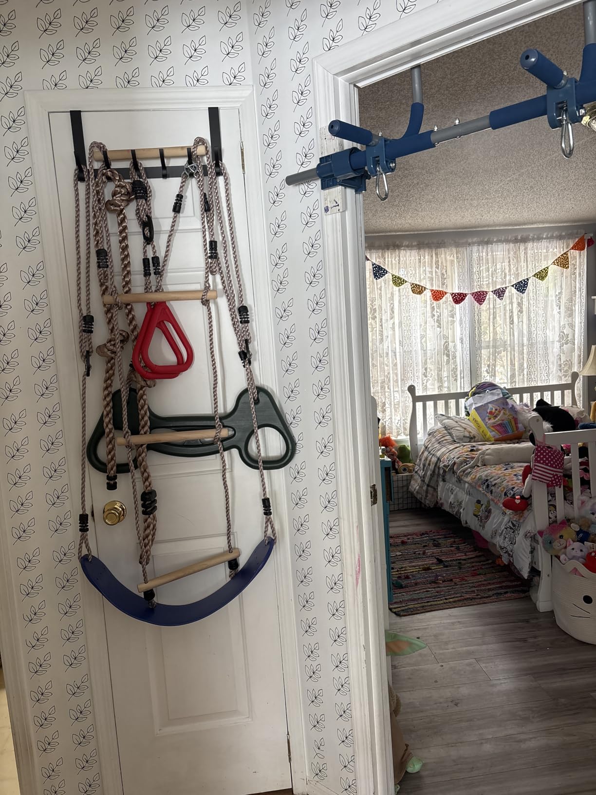 Gym1 6-Piece Doorway Gym Indoor Playground - Indoor Playset with Sensory Swing, Pull-Up Bar & Rings, Trapeze, Ladder & Knotted Rope customer photo 2