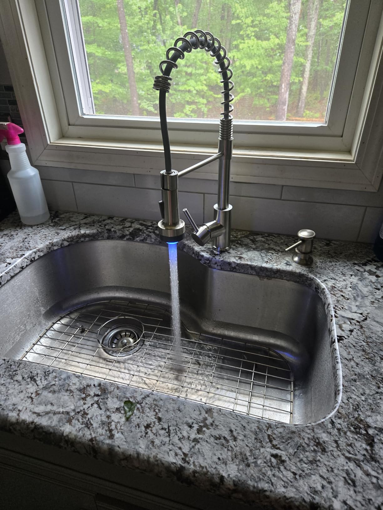 OWOFAN Brushed Nickel Kitchen Sink Faucet with Pull Down Sprayer Single Handle with Deck Plate Stainless Steel, Suitable for Farmhouse Camper Laundry Rv Bar - 9009SN customer photo 2