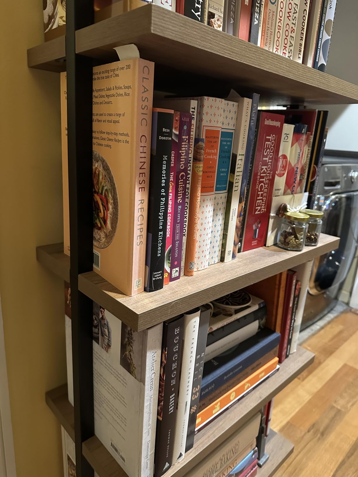 Nathan James Theo 5-Shelf Wood Modern Bookcase, Open Wall Mount Ladder Bookshelf with Industrial Metal Frame, Light Brown Oak/White customer photo 2