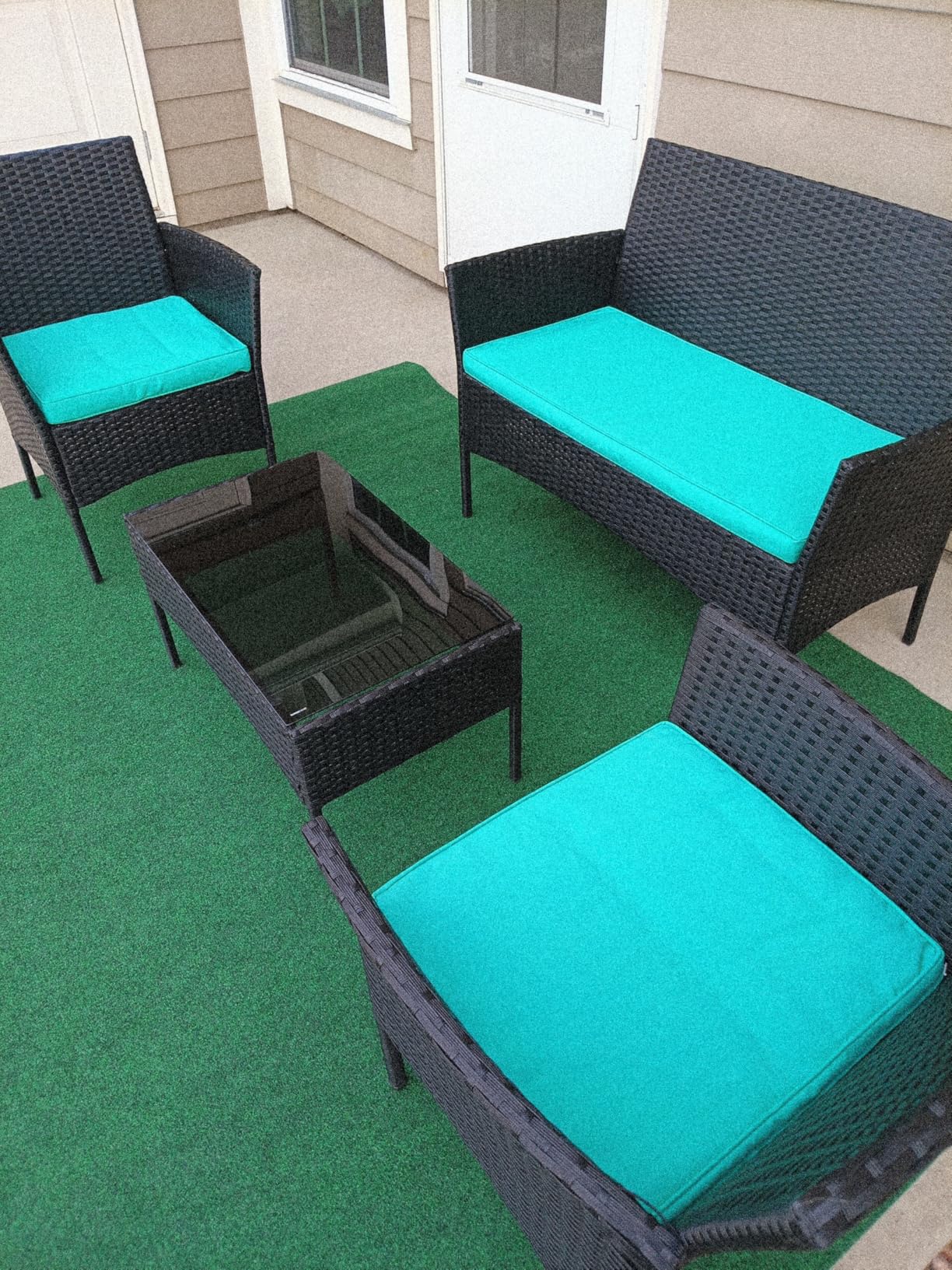 FDW 4-Piece Patio Furniture Set, Black, Outdoor Wicker Furniture with Coffee Table, Modern Rattan Chairs Conversation Set, Outdoor Seating, Weather-Resistant, for Porch, Garden, Lawn customer photo 1