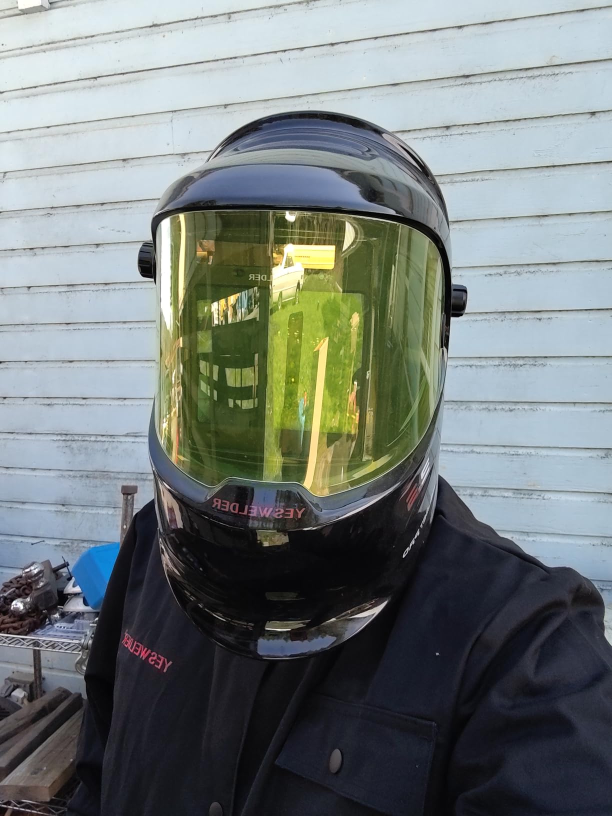 YESWELDER Auto Darkening Welding Helmet with SIDE VIEW, 180 Degree Panoramic View, 1/1/1/1 True Color Solar Powered Welder Hood, Wide Shade 3/5-9/9-13 Welder Mask for TIG MIG ARC CUT and GRIND, LYG-Q800D customer photo 1