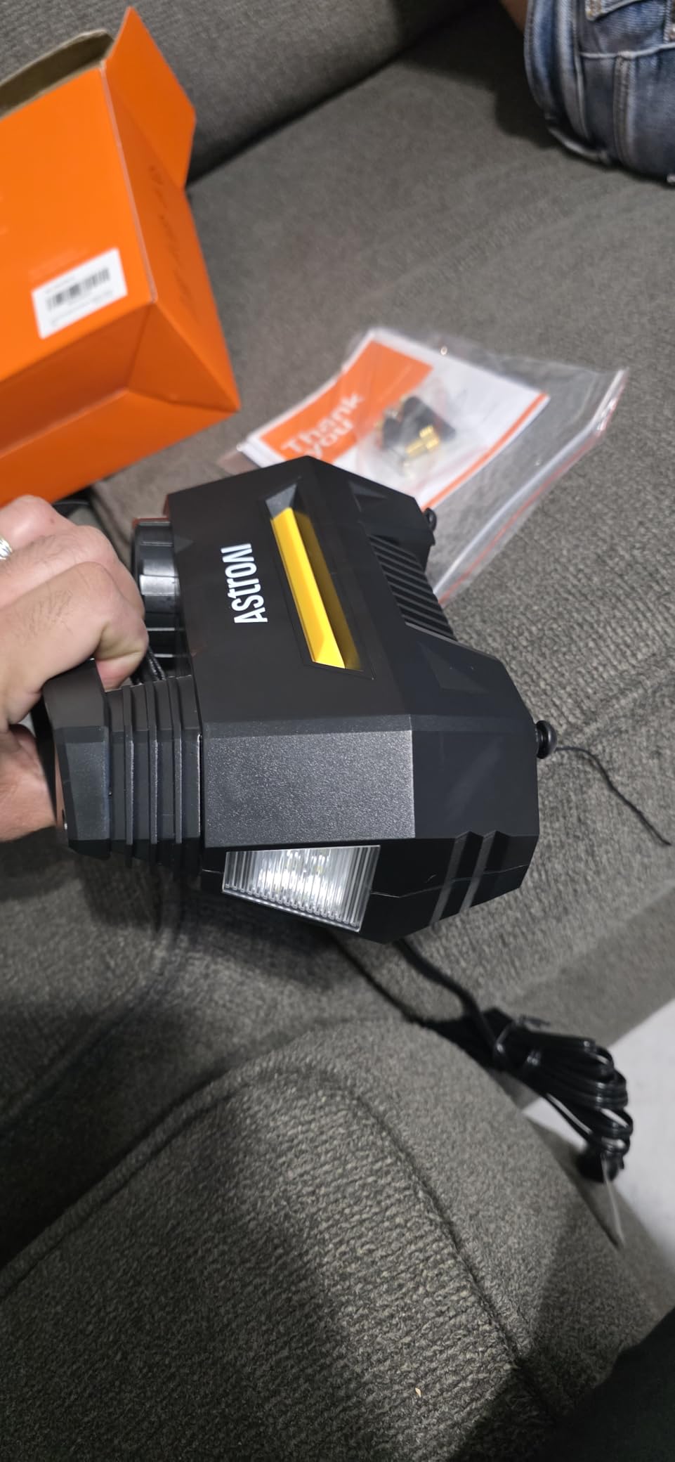 AstroAI AIRUN H Tire Inflator Portable Air Compressor, 9.8Ft Cord-12VDC-Powered Auto Shut-Off, Fast Inflation Electric Air Pump for Car Tires with Digital Pressure Gauge, LED Light, Yellow customer photo 2