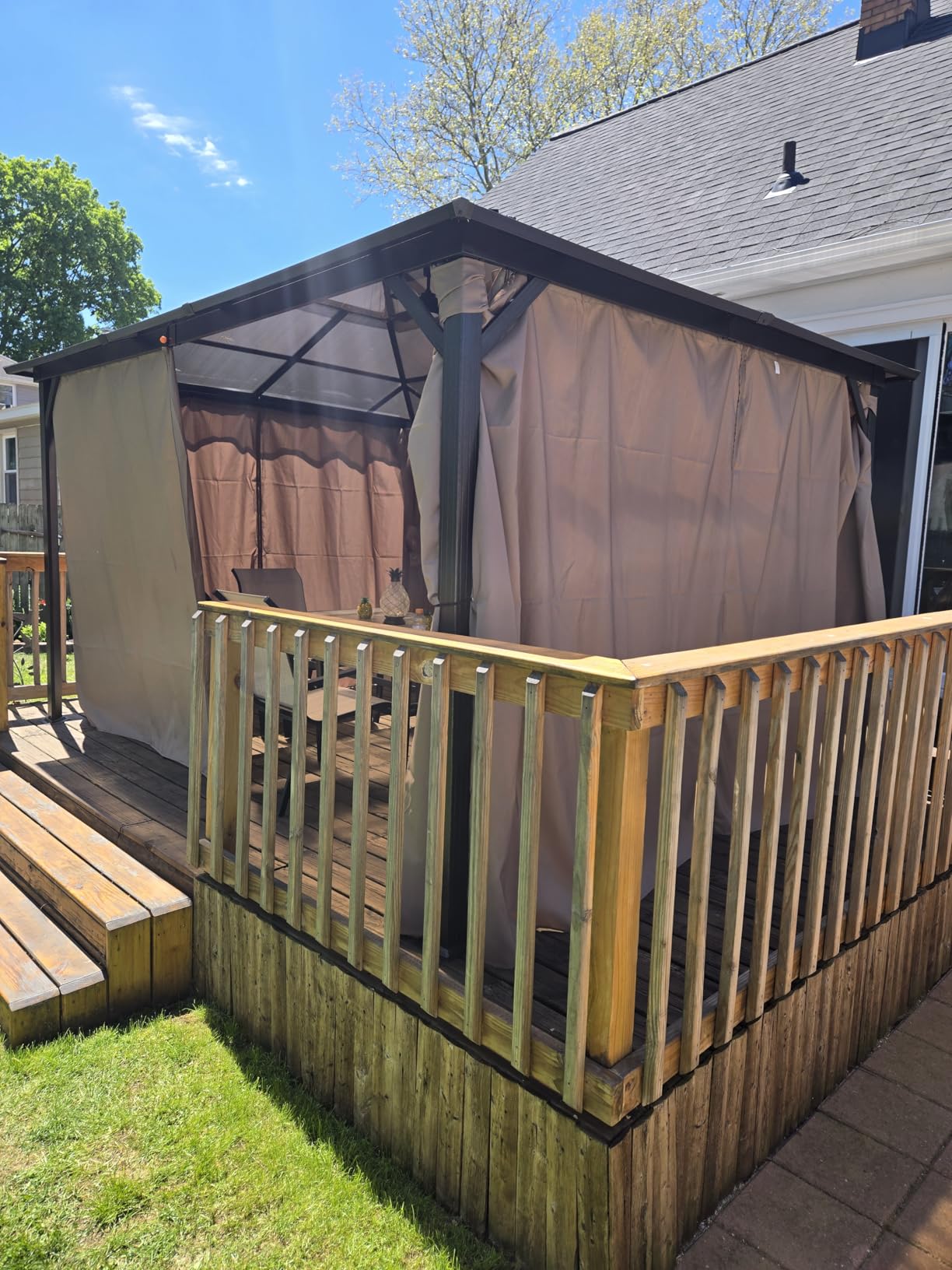 YOLENY 10'x13' Hardtop Gazebo, Outdoor Polycarbonate Double Roof Canopy, Aluminum Frame Permanent Pavilion with Curtains and Netting, Sunshade for Garden, Lawns, Patio customer photo 2