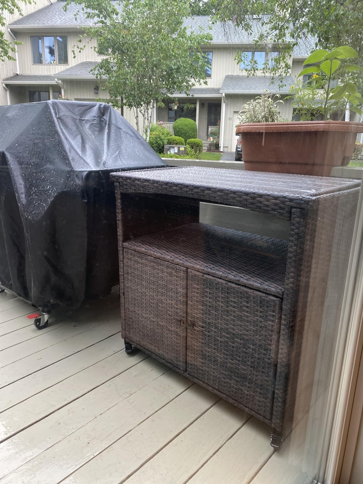 VINGLI Wicker Outdoor Bar Table with 2 Steel Shelves, Sets of Rails, Rattan Patio Storage for Backyard, Poolside, Garden customer photo 1