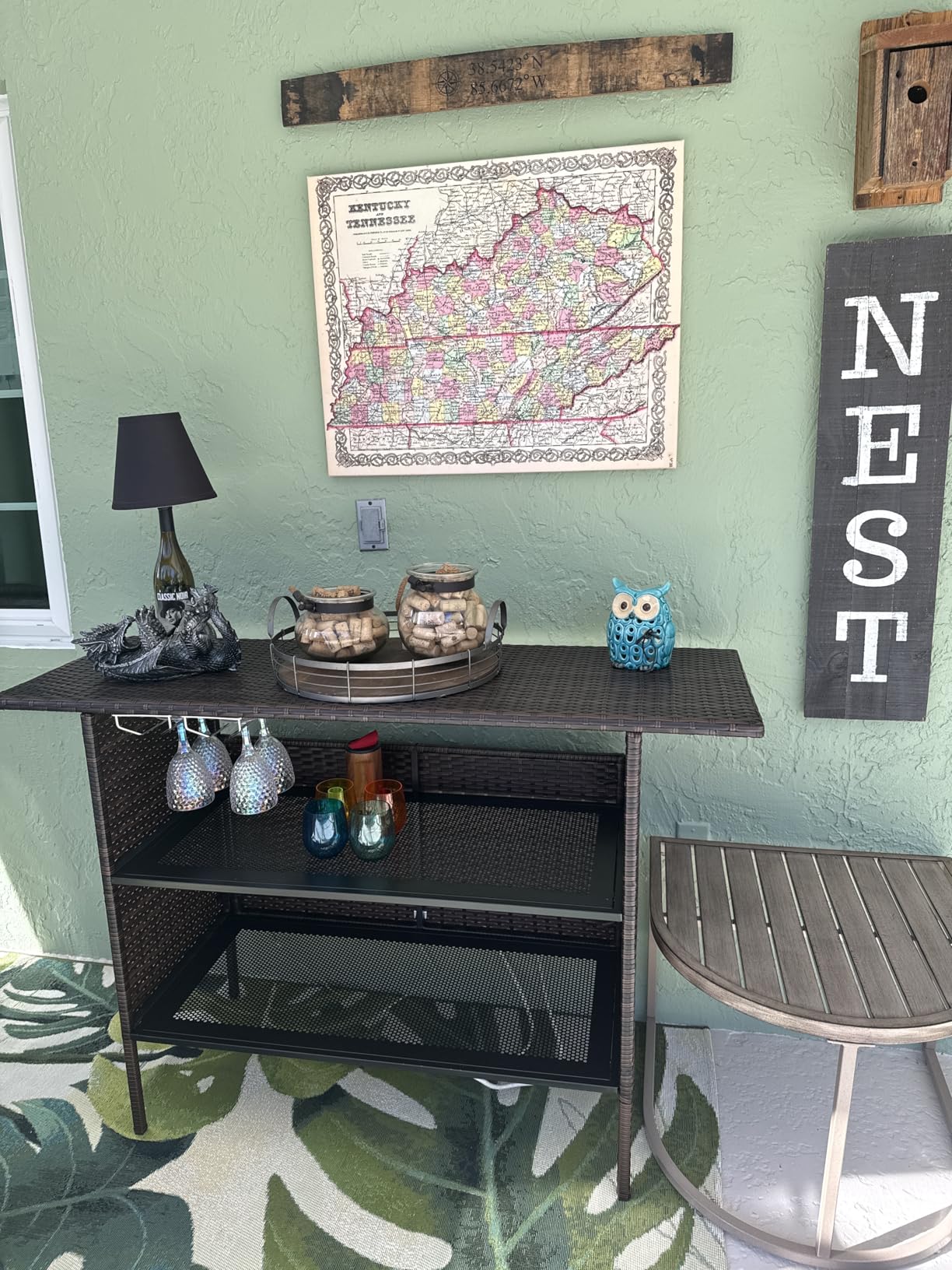 VINGLI Wicker Outdoor Bar Table with 2 Steel Shelves, Sets of Rails, Rattan Patio Storage for Backyard, Poolside, Garden customer photo 2