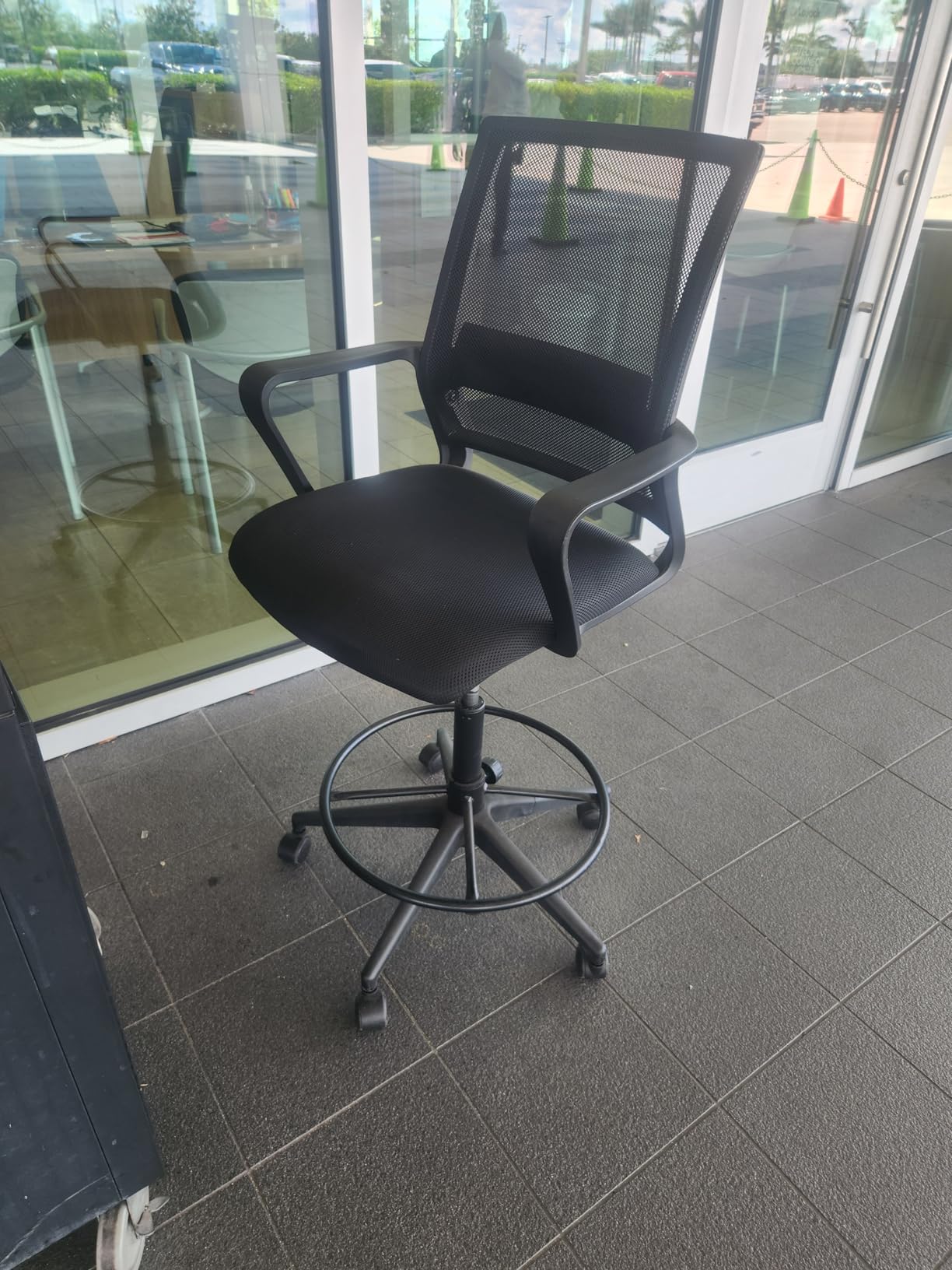 BestOffice Drafting Chair Tall Office Chair Adjustable Swivel Rolling Mesh Height with Lumbar Support Arms Footrest Mid Back for Adults Standing Desk Drafting Stool (Black) customer photo 2