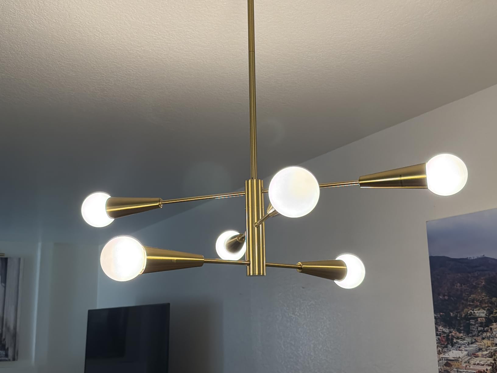 KAISITE Modern Sputnik Chandelier - 8-Light Ceiling Light Fixture Height Adjustable Mid Century Plating Finished Black and Gold Chandelier for Bedroom Living Room Dining Room Kitchen Foyer customer photo 2
