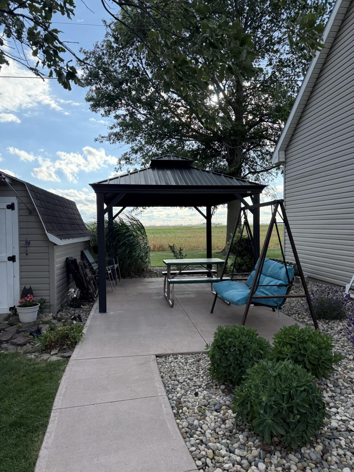 PURPLE LEAF 10' X 12' Permanent Hardtop Gazebo Aluminum Gazebo with Galvanized Steel Double Roof for Patio Lawn and Garden, Curtains and Netting Included, Grey customer photo 2