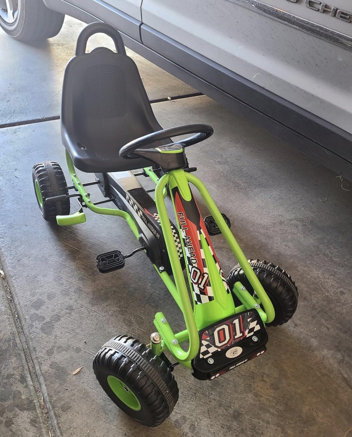 HONEY JOY Go Kart for Kids, 4 Wheel Pedal Powered Go Cart with Steering Wheels & Adjustable Seat, Safety Hand Brake, Non-Slip Tires, Outdoor Off-Road Racer Ride On Pedal Car for Boy Girl (Green) customer photo 1