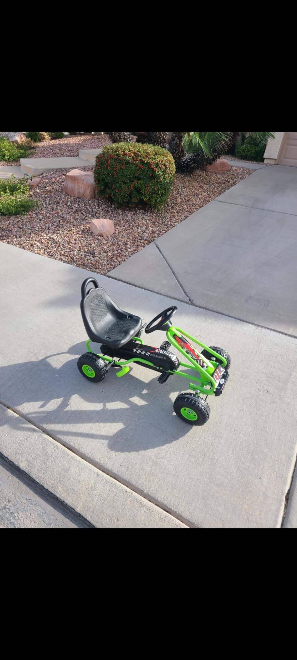 HONEY JOY Go Kart for Kids, 4 Wheel Pedal Powered Go Cart with Steering Wheels & Adjustable Seat, Safety Hand Brake, Non-Slip Tires, Outdoor Off-Road Racer Ride On Pedal Car for Boy Girl (Green) customer photo 2