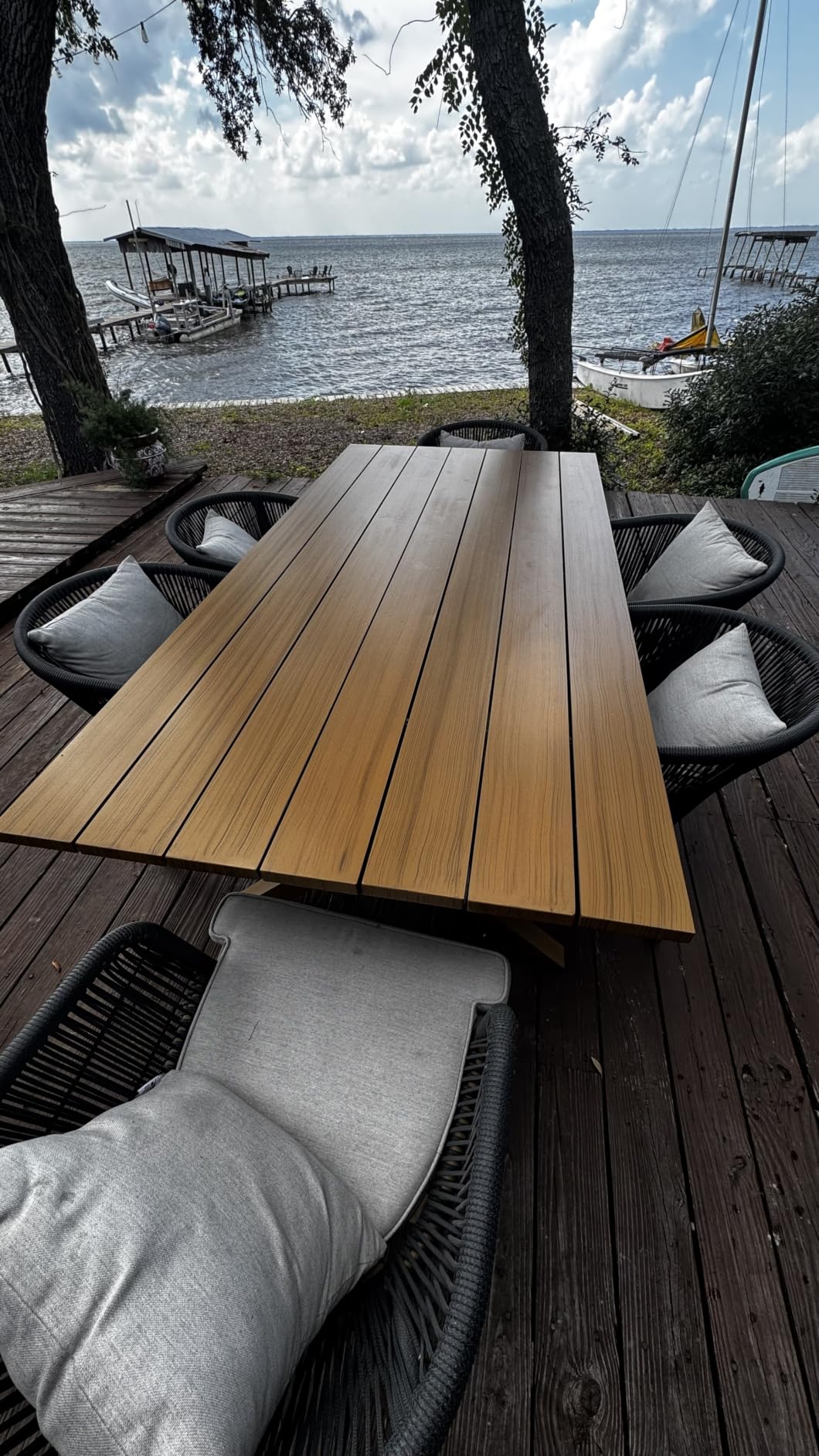 PURPLE LEAF 7 Pieces Patio Dining Set Wicker Outdoor Furniture Rectangular Table and Chairs Set for Garden Deck Teak-Finish Aluminum Frame Backyard Kitchen Set, Cushions and Pillows Included customer photo 1