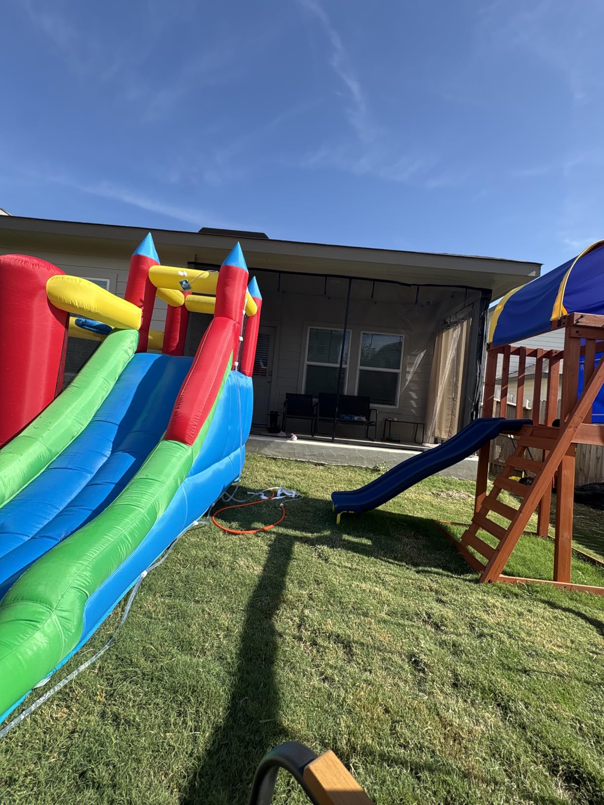 Outsunny 6-in-1 Kids Bounce House Inflatable Water Slide with Pool, Water Cannon, Climbing Wall, Inflator Included, Jumping Castle Kids Backyard Activity Outdoor Water Play Toy customer photo 1