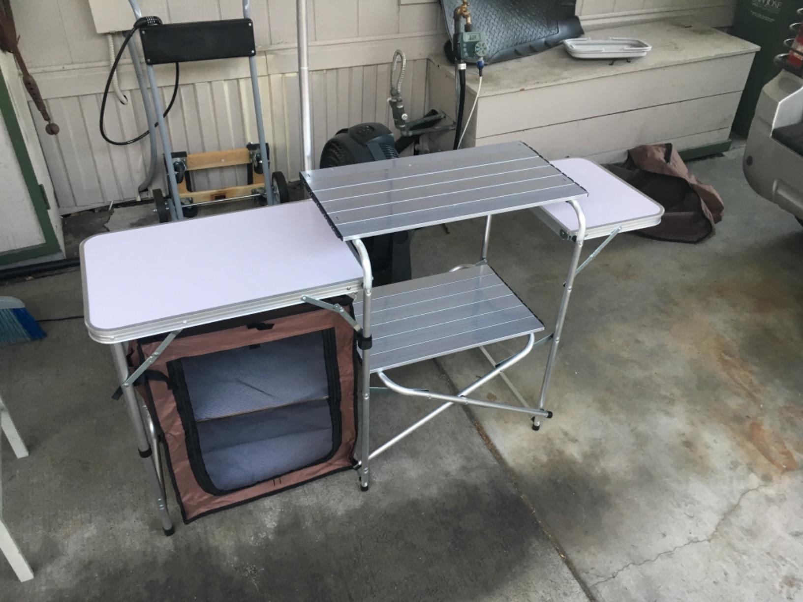 CampLand Folding Camping Kitchen Table with Windscreen, Portable Outdoor Cooking Station with Storage Cabinet & Side Tables customer photo 1