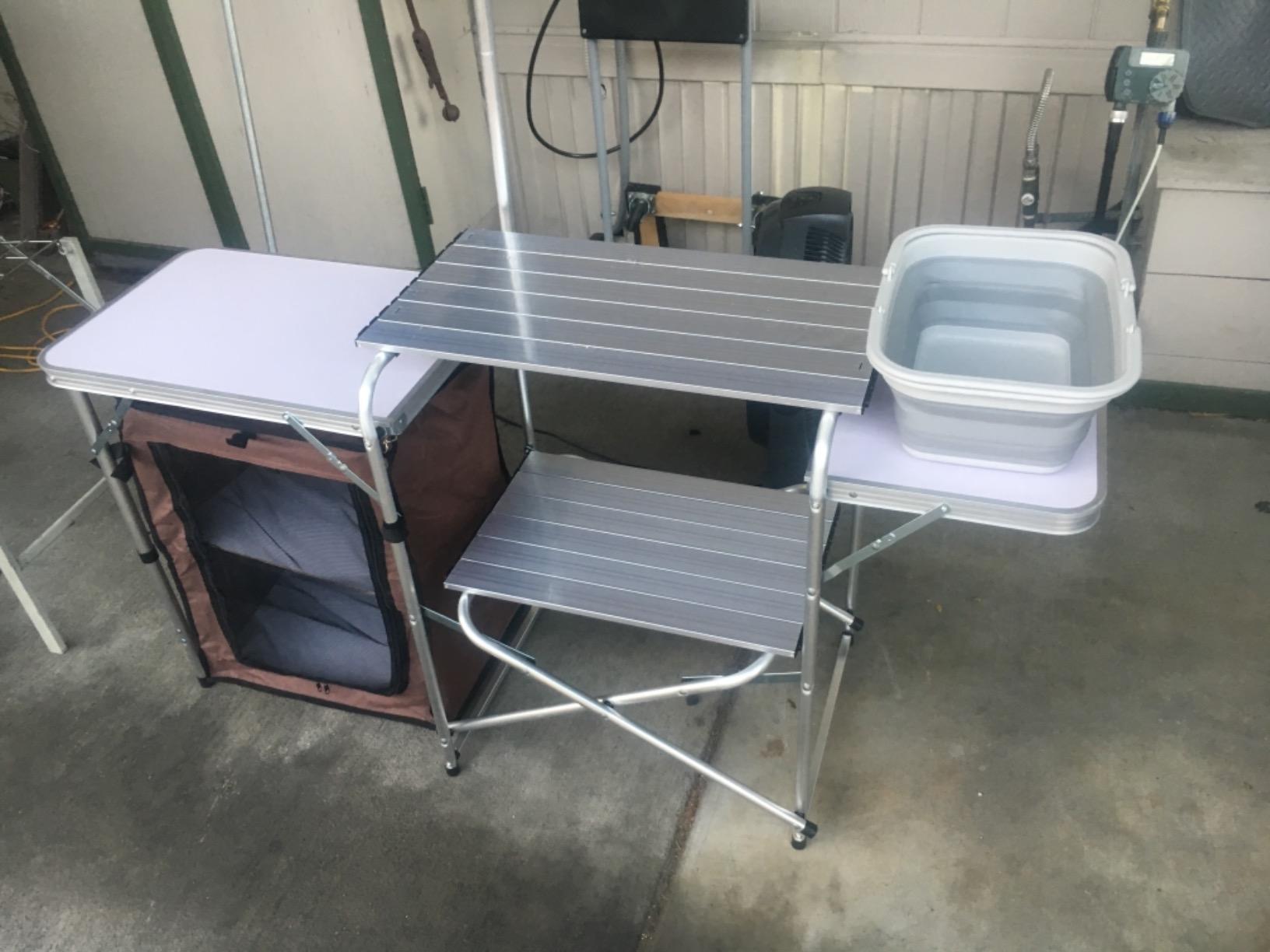 CampLand Folding Camping Kitchen Table with Windscreen, Portable Outdoor Cooking Station with Storage Cabinet & Side Tables customer photo 2