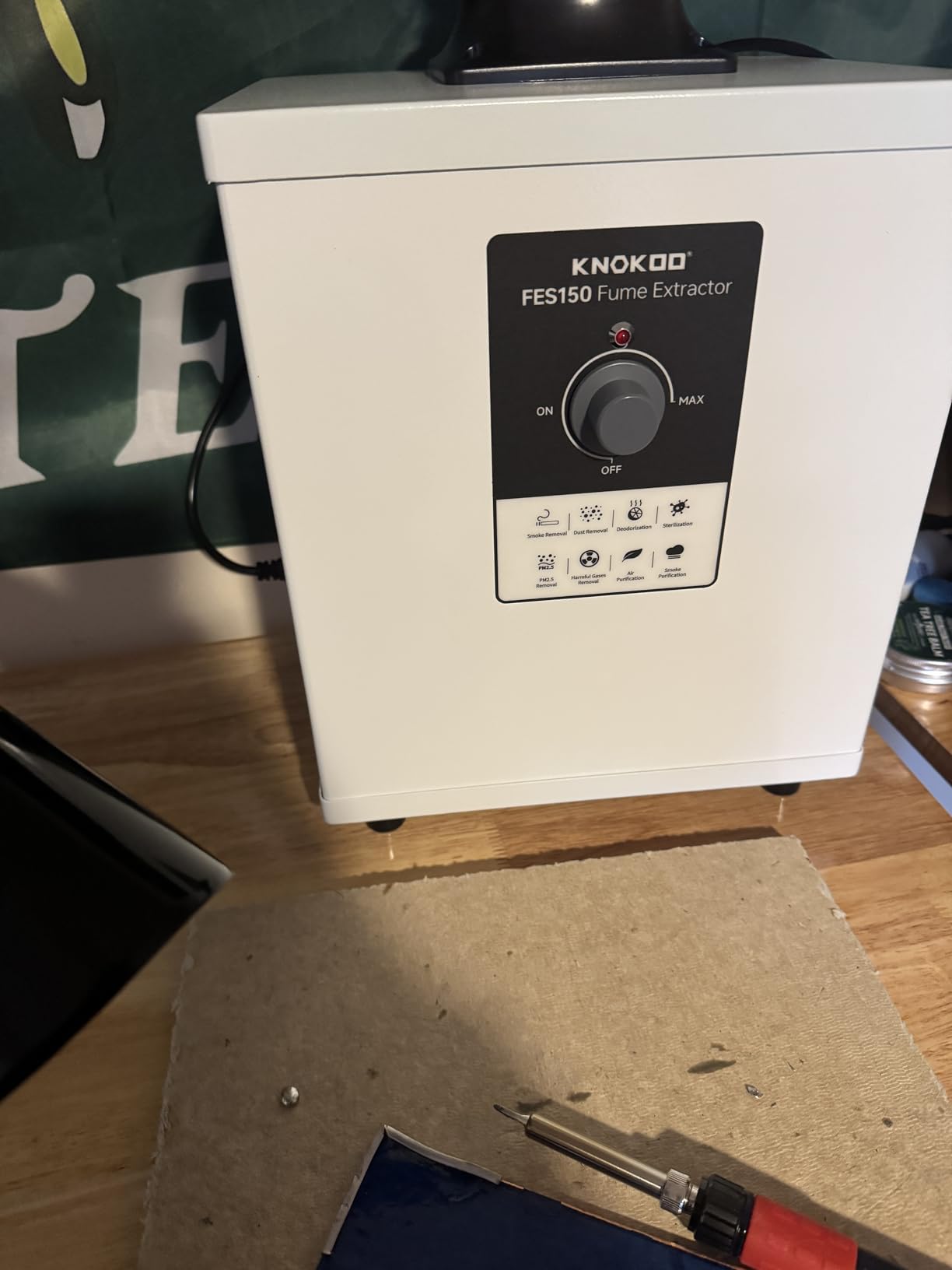 FES150S 100W Solder Fume Extractor, 200m³/h (117 CFM) Powerful Suction Smoke Absorber with H13 HEPA 3-Stage Filtration, Desktop Hepa Smoke Purifier for Bench Soldering, Laser Engraving customer photo 2
