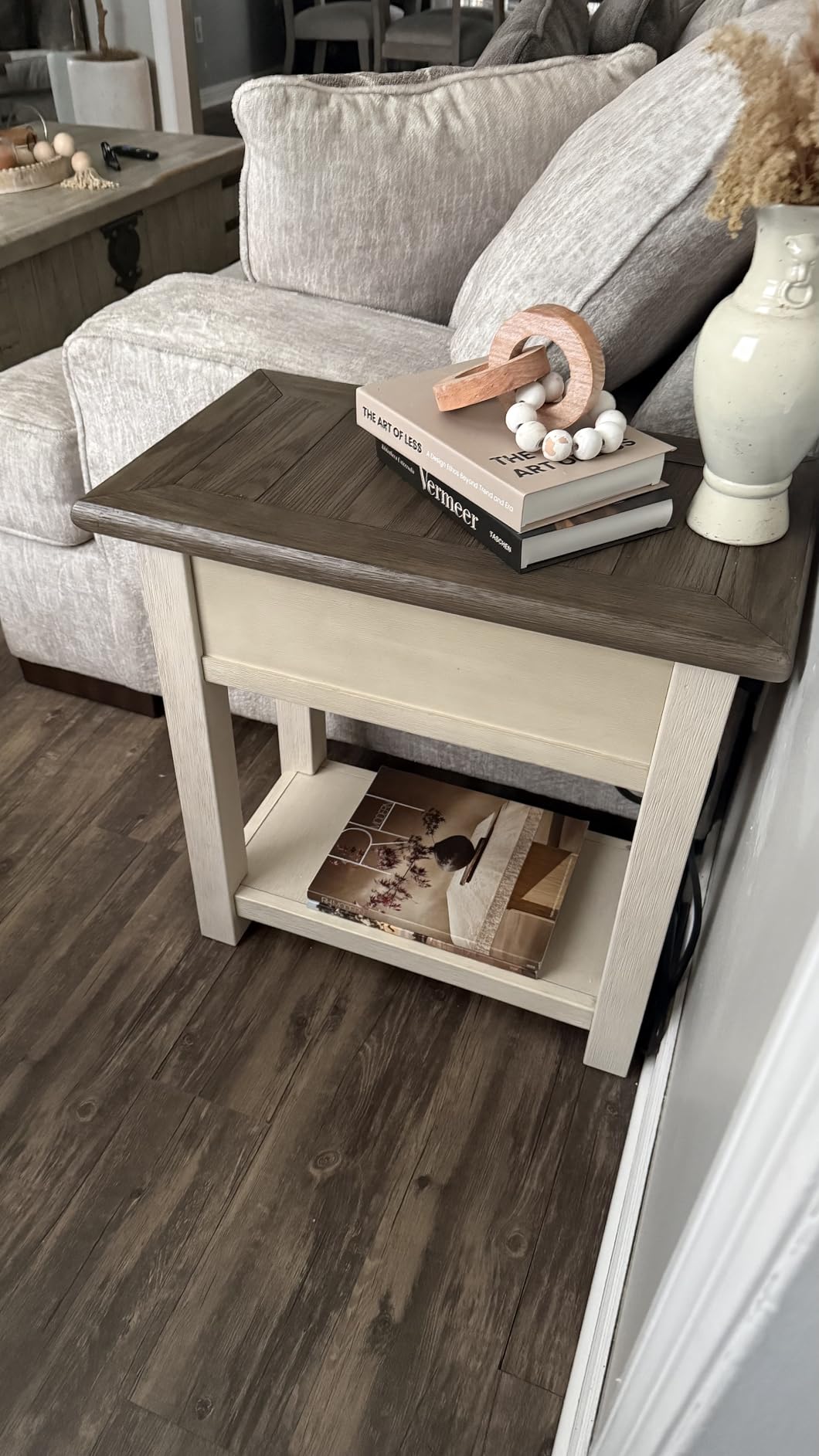 Signature Design by Ashley Bolanburg Chairside End Table With Charging Station, Two-Tone Wood Accent Table With Drawer Storage, Plank Top Design for Living Room or Bedroom, Antique White customer photo 2