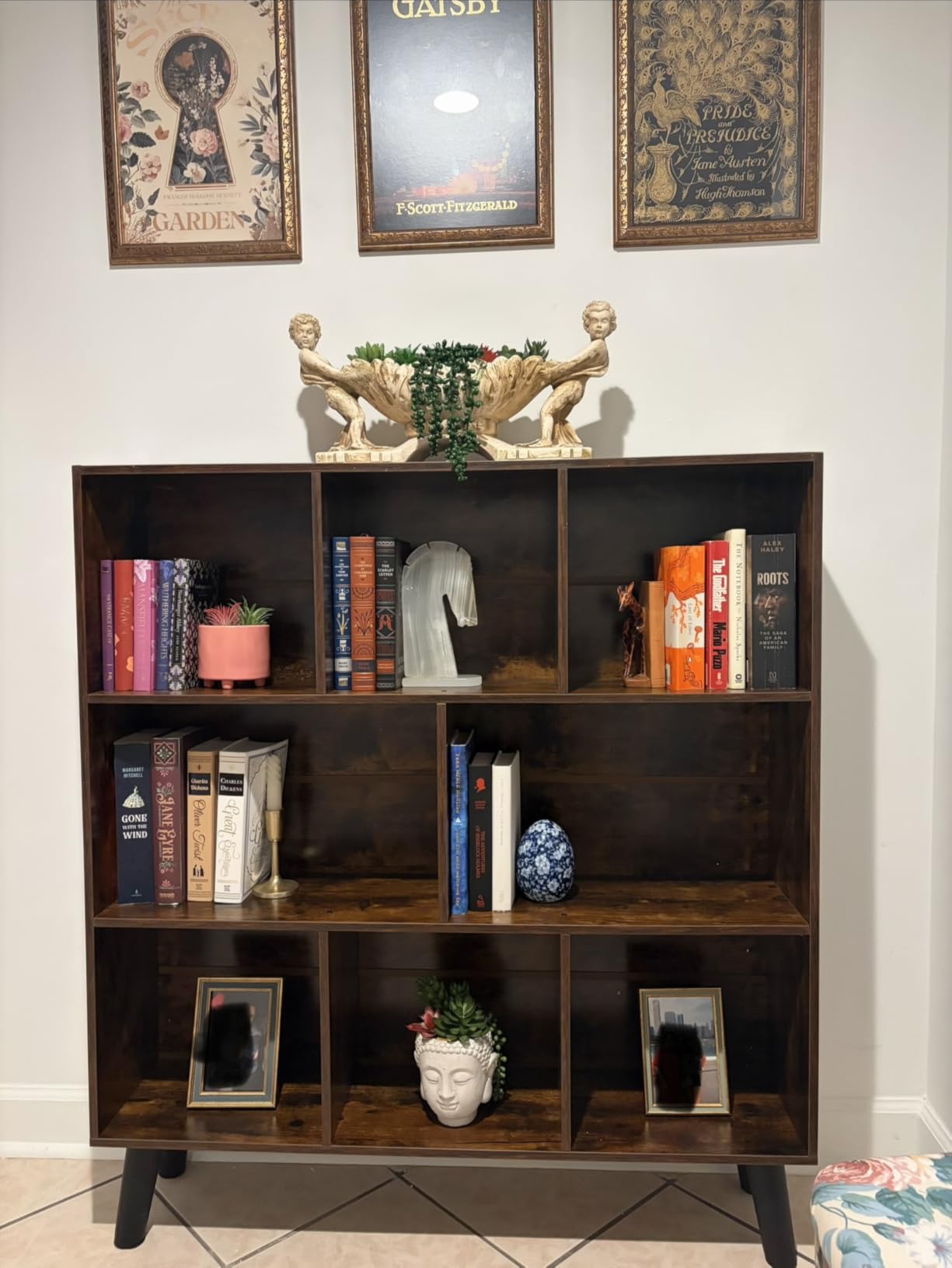 LEYAOYAO Cube Bookshelf 3 Tier Mid-Century Rustic Brown Modern Bookcase with Legs customer photo 1