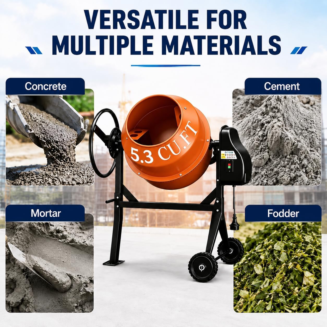 BILT HARD Cement Mixer 4 Cu.Ft. Portable Electric Poly Drum Concrete Mixer, Heavy Duty Power Cement Mixing Machine for Mortar, Stucco and Fodder customer photo 2