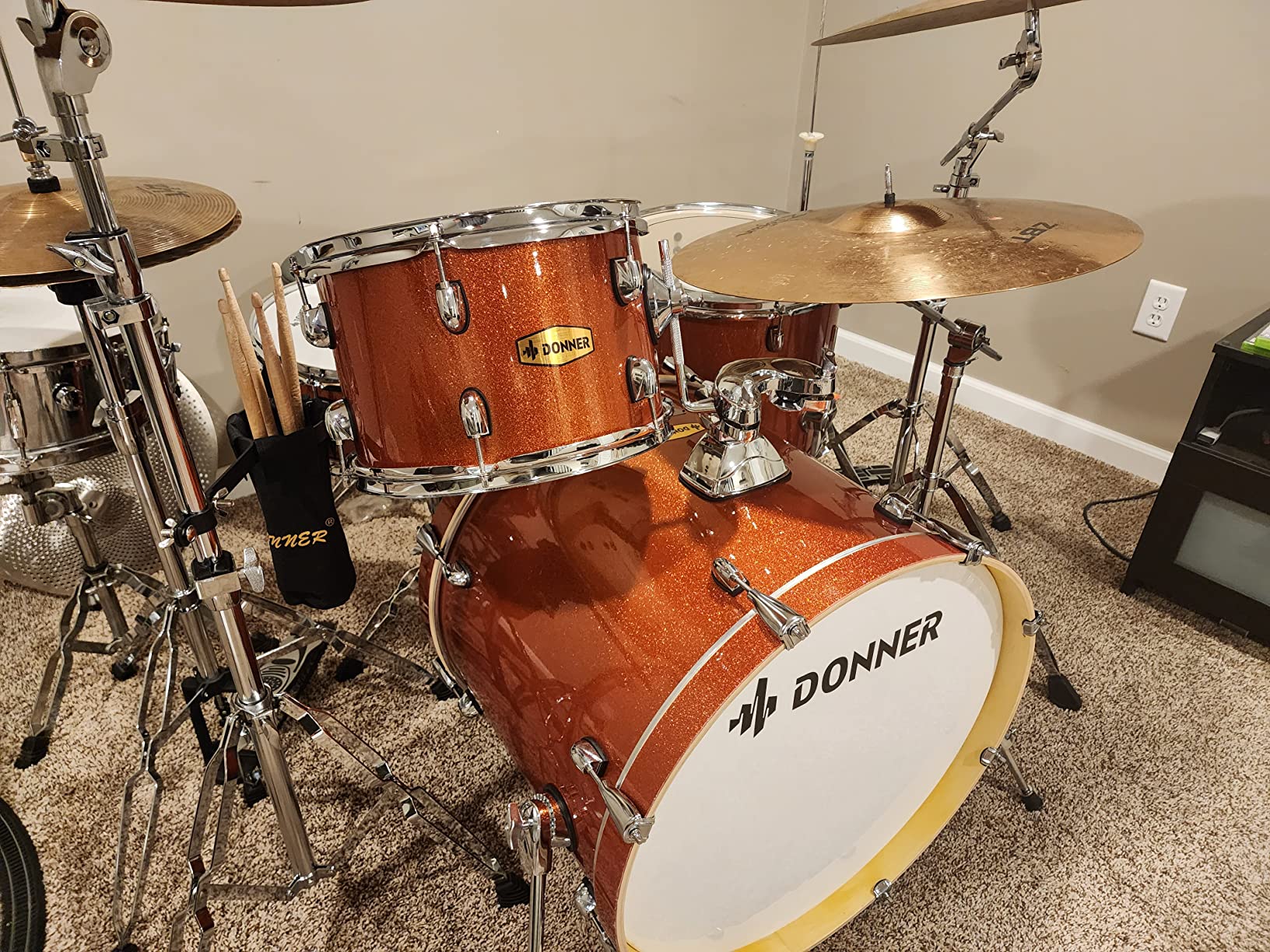 Donner Drum Set Adult with Practice Mute Pad,5-Piece 22 inch Full Size Acoustic Drum Kit, Black- DDS-520 customer photo 1