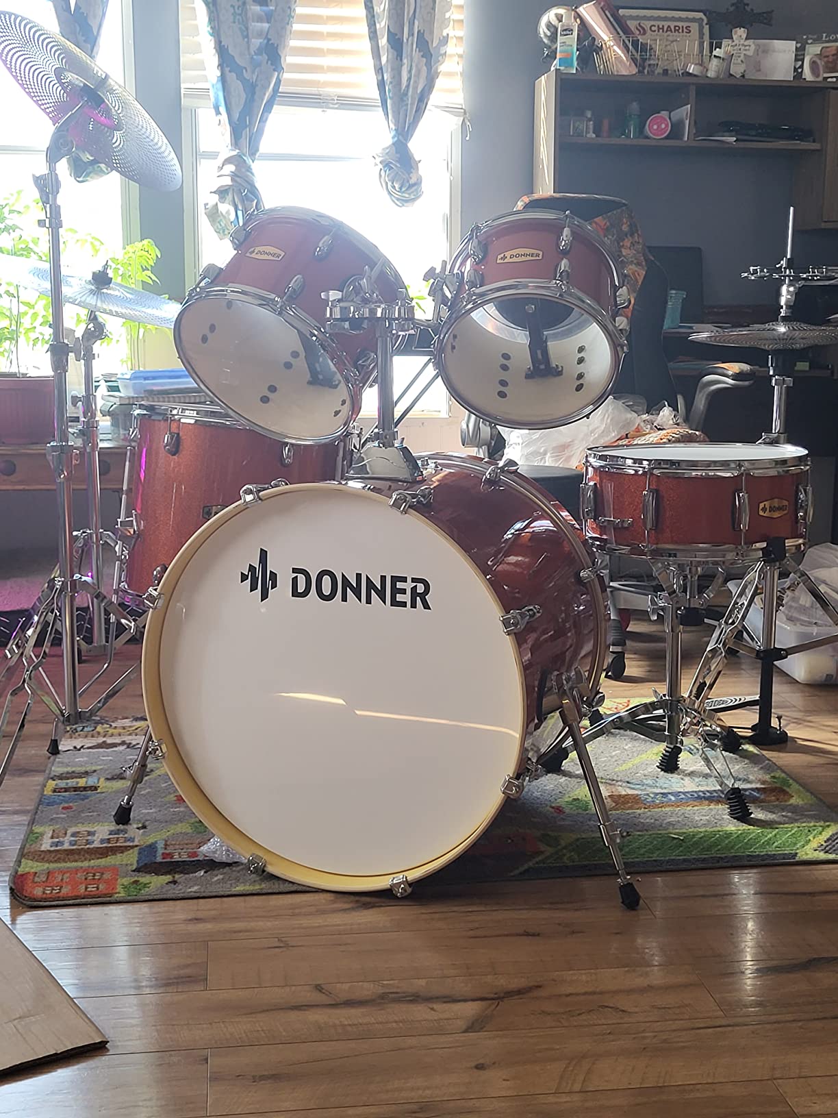 Donner Drum Set Adult with Practice Mute Pad,5-Piece 22 inch Full Size Acoustic Drum Kit, Black- DDS-520 customer photo 2