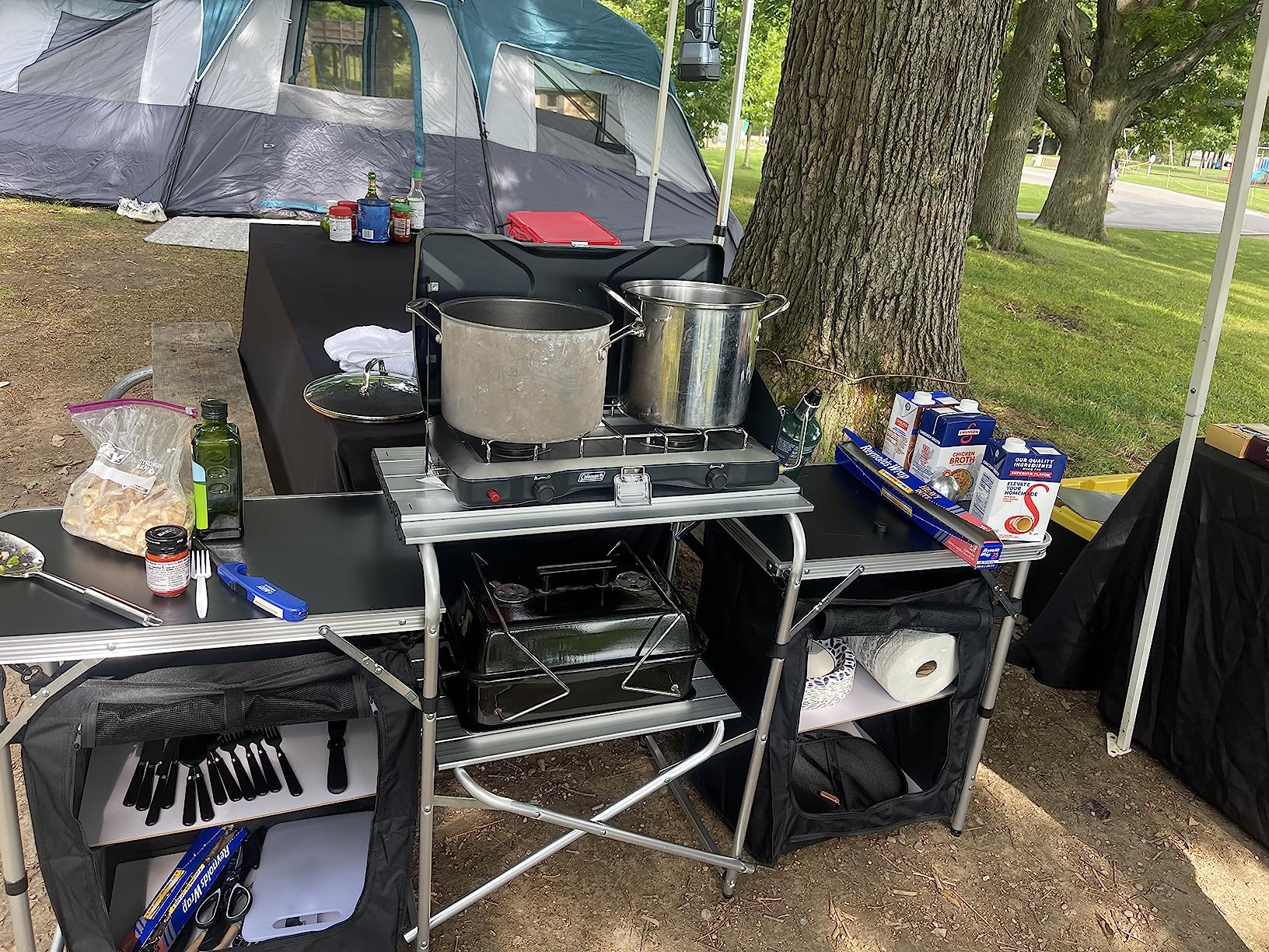 Nice C Camping Kitchen Table, Folding Cook Table, Upgrade Light Stand and Windshield Cook Station & 3 Organizers, Carry Bag customer photo 2