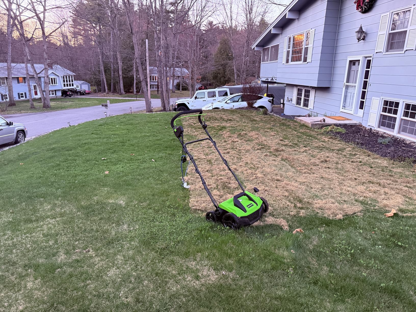 Greenworks 13 Amp 14-Inch Corded Dethatcher / Scarifier, 2-in-1 Electric Lawn Rake with 3-Position Depth Adjustment & Push-Button Start, Lawn Care Tool for Healthy Yard Maintenance customer photo 2