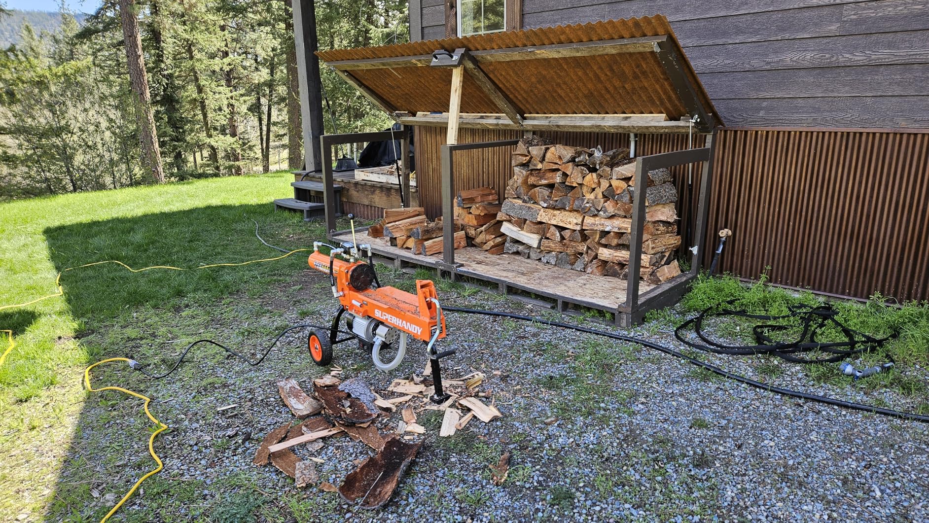 SuperHandy Log Splitter Portable Electric 14 Ton Rapid Auto Return Hydraulic Ram System Bucher Gear Pump 2.5eHP 15Amp Motor Horizontal Full Beam Steel Wedge customer photo 1